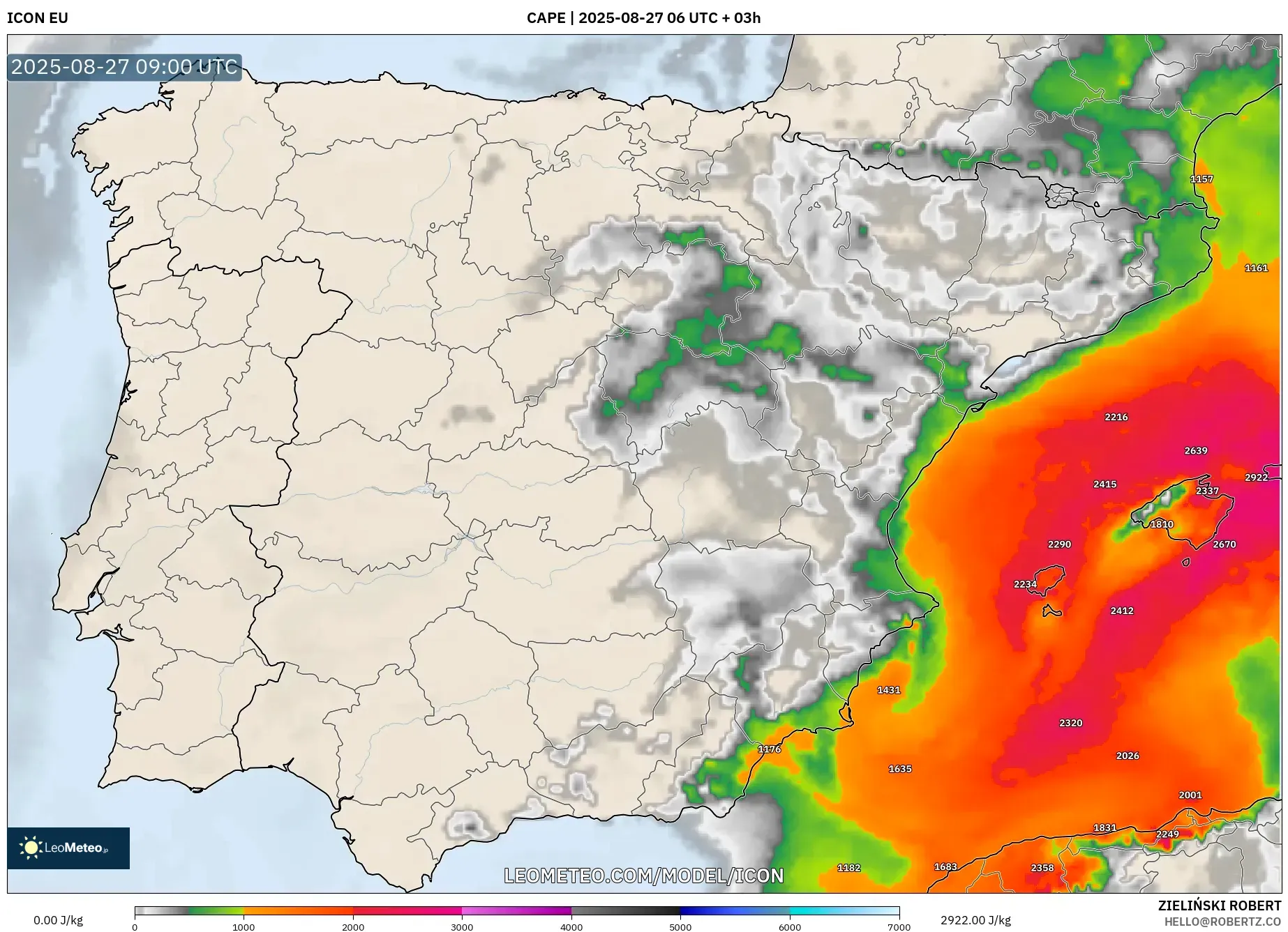 ICON model - Spain, CAPE ICON model - Spain, CAPE