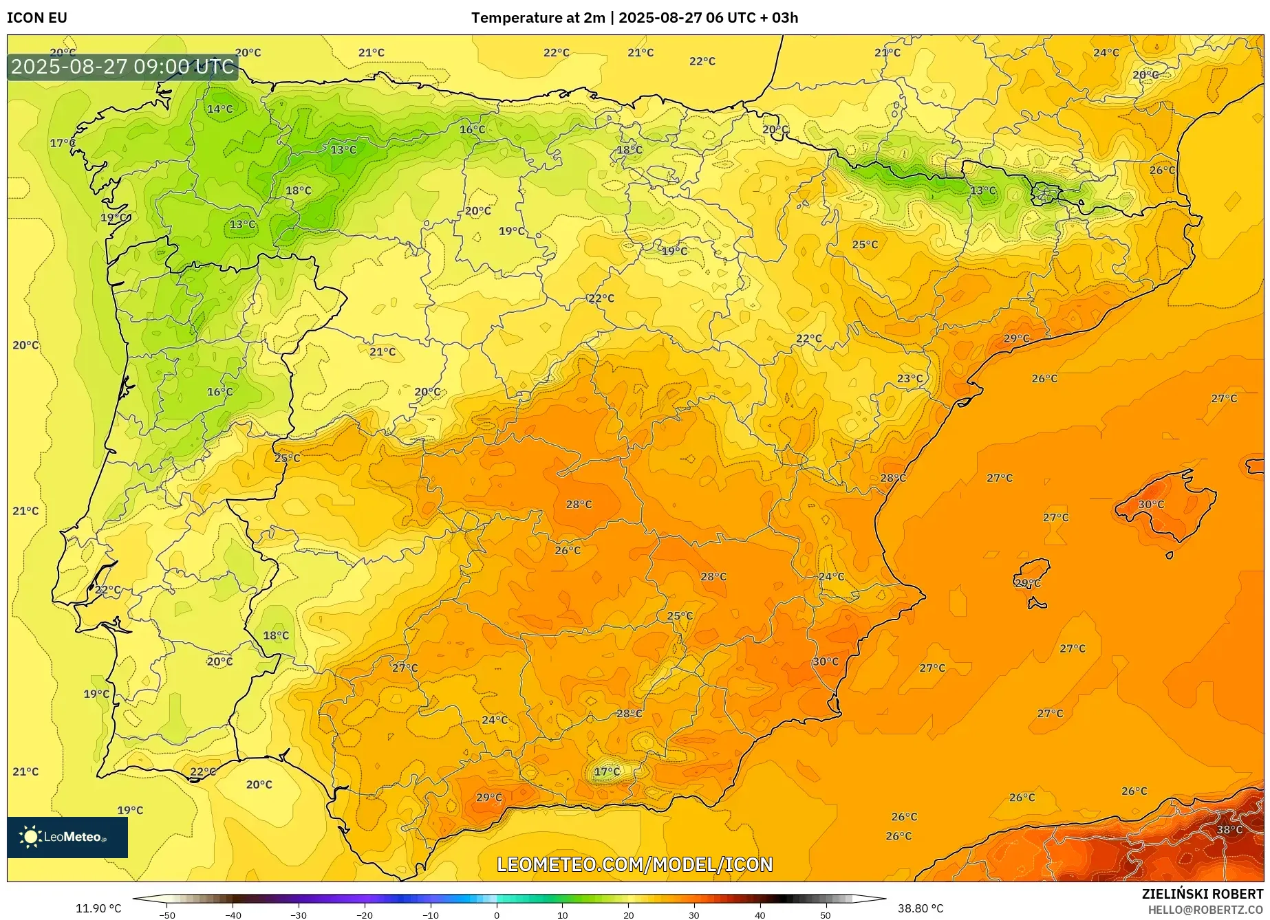 ICON model - Spain, Temperature at 2m ICON model - Spain, Temperature at 2m