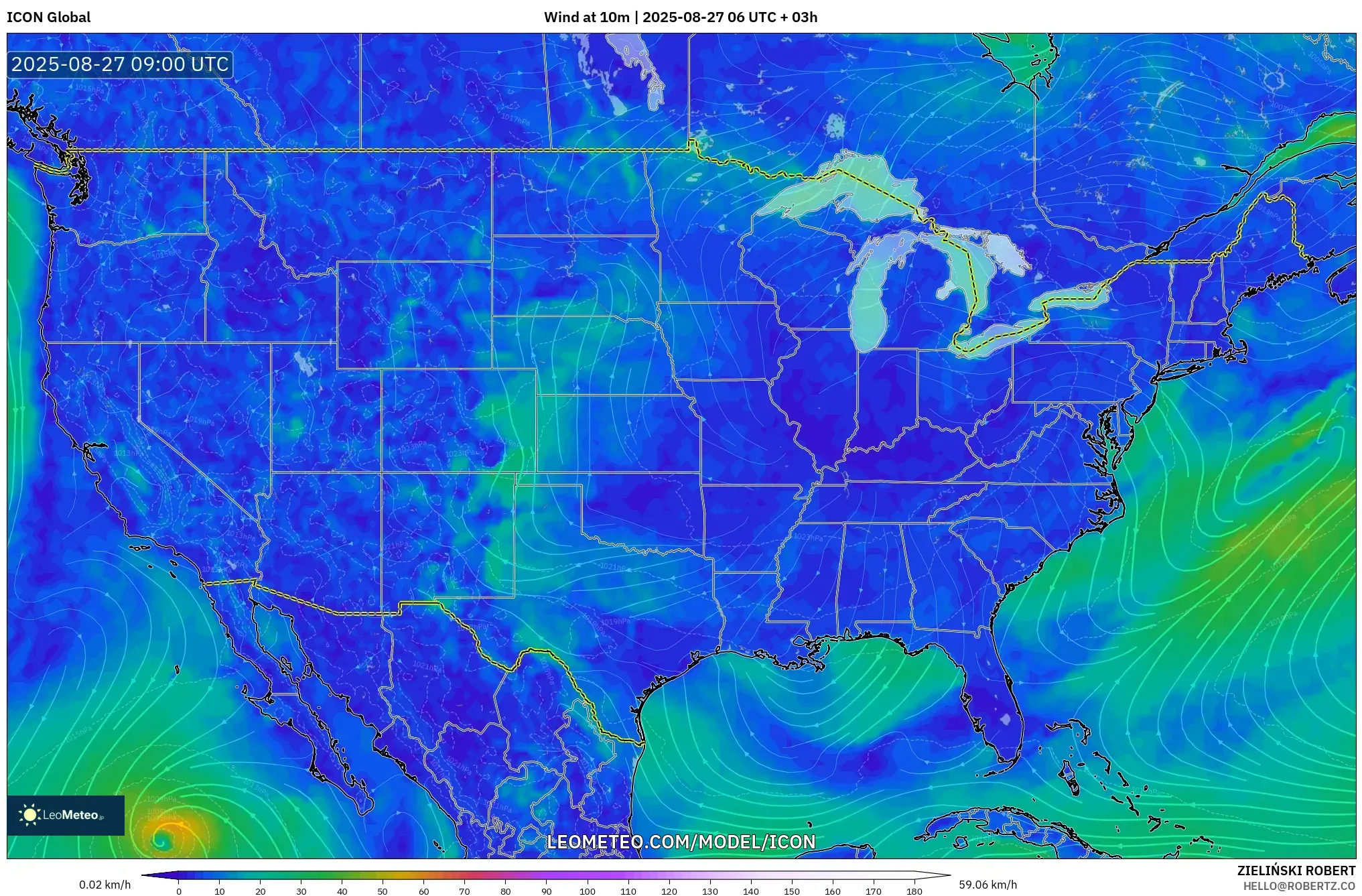 ICON model - United States, Wind at 10m ICON model - United States, Wind at 10m