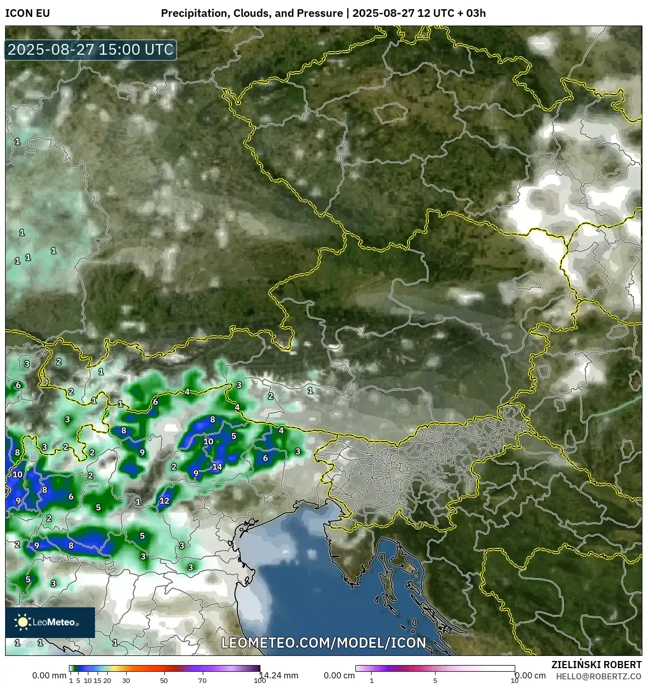 ICON model - Austria, Precipitation, Clouds, and Pressure ICON model - Austria, Precipitation, Clouds, and Pressure