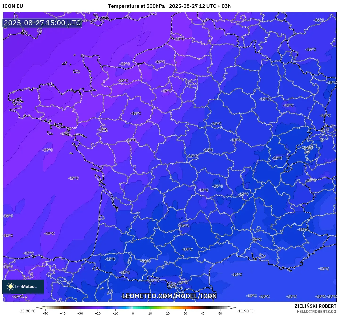 ICON model - France, Temperature at 500hPa ICON model - France, Temperature at 500hPa