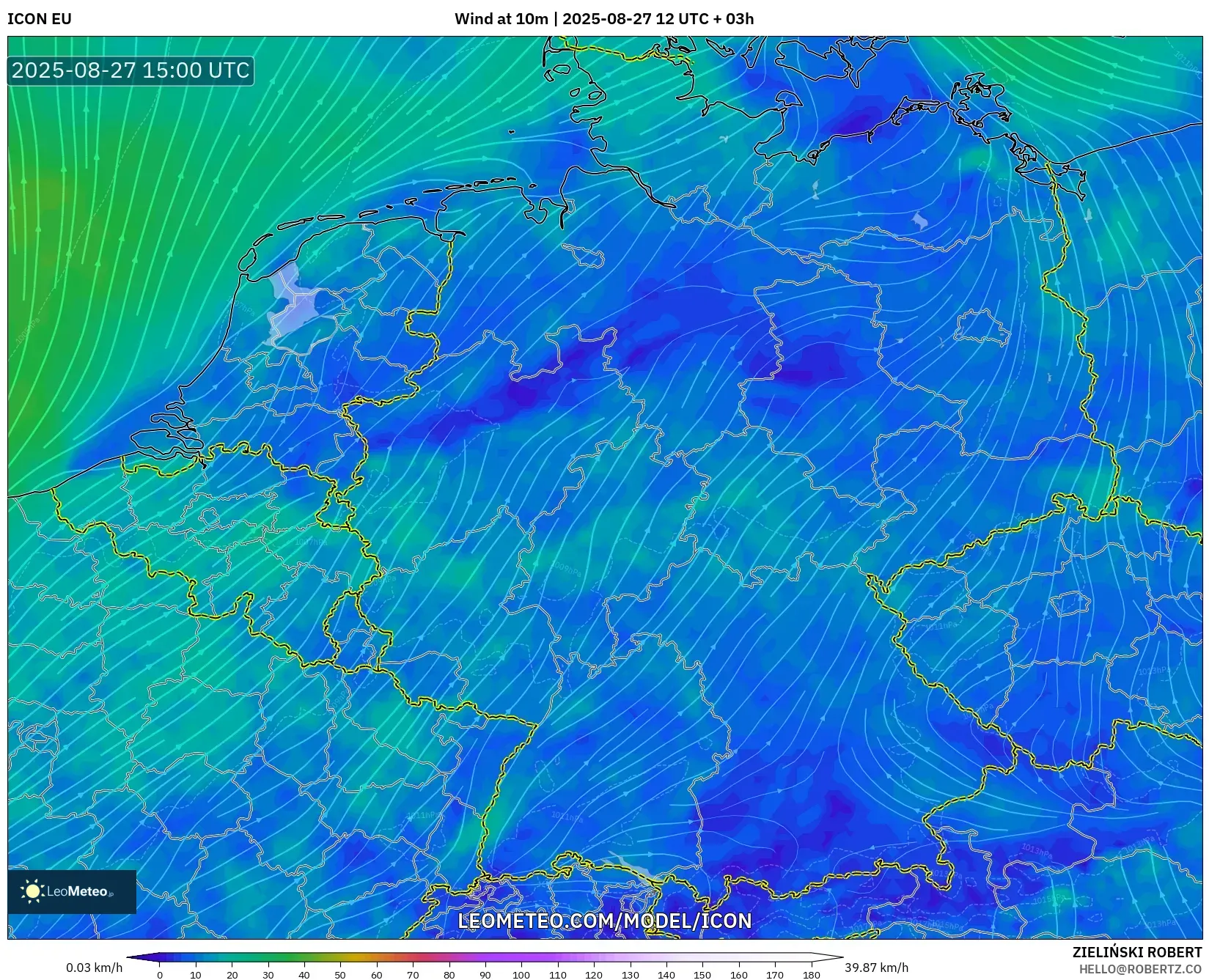 ICON model - Germany, Wind at 10m ICON model - Germany, Wind at 10m