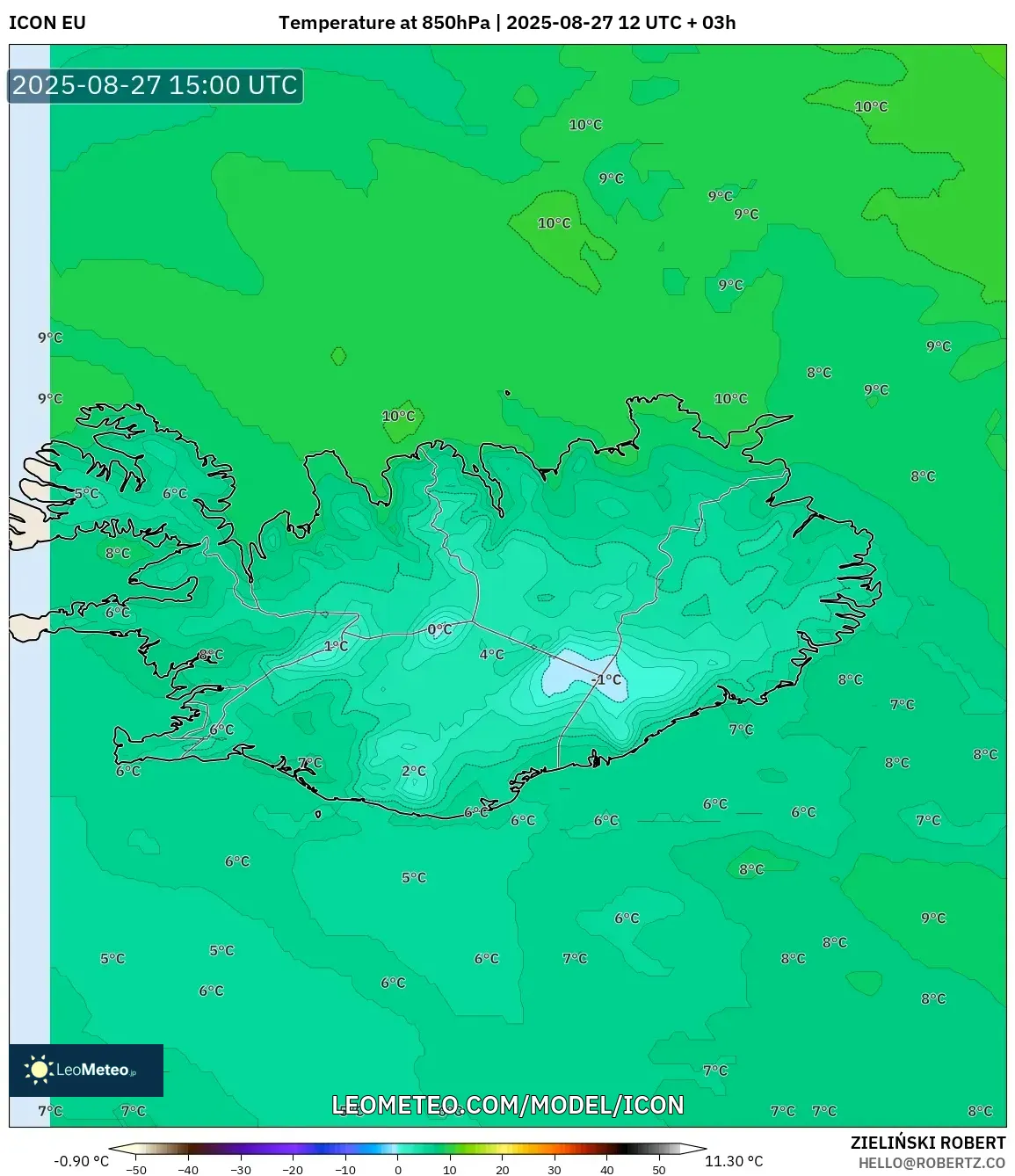 ICON model - Iceland, Temperature at 850hPa ICON model - Iceland, Temperature at 850hPa