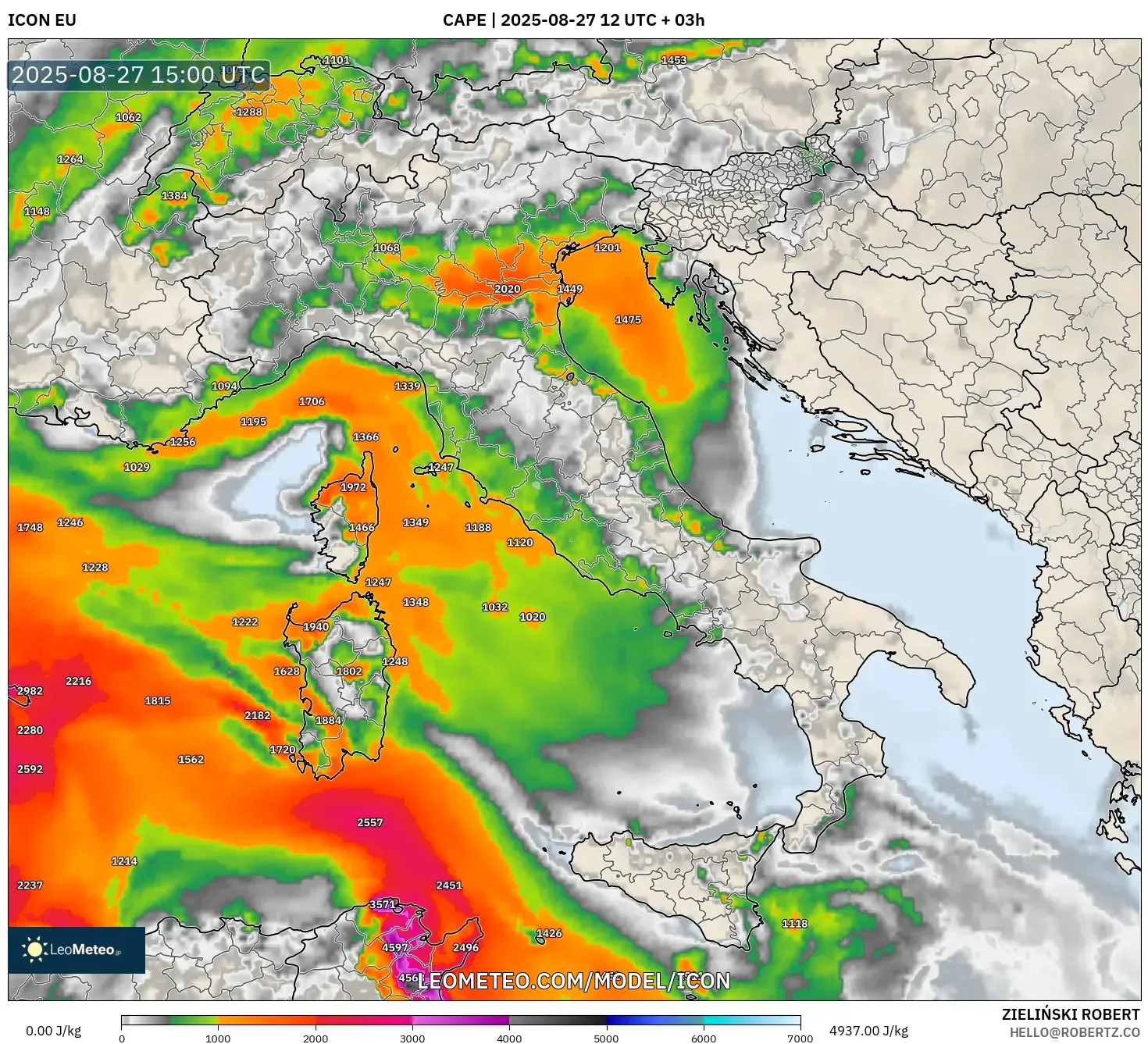 ICON model - Italy, CAPE ICON model - Italy, CAPE
