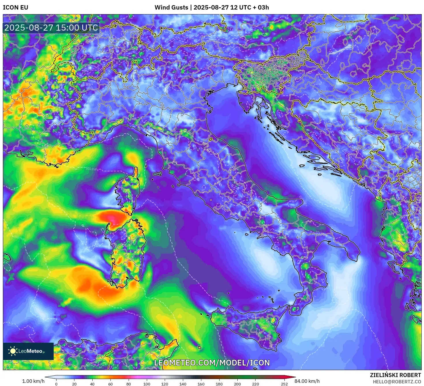 ICON model - Italy, Wind Gusts ICON model - Italy, Wind Gusts