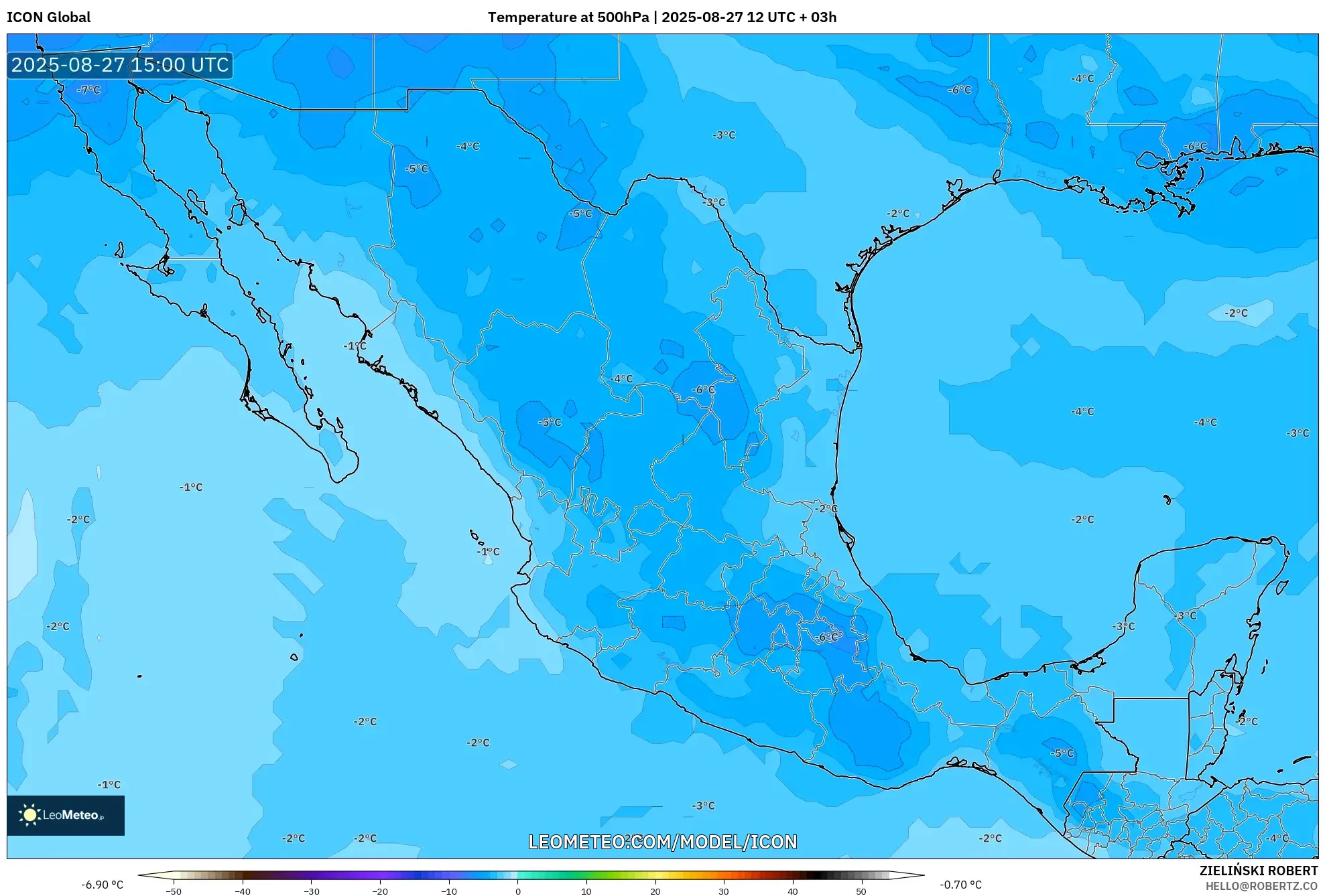 ICON model - Mexico, Temperature at 500hPa ICON model - Mexico, Temperature at 500hPa
