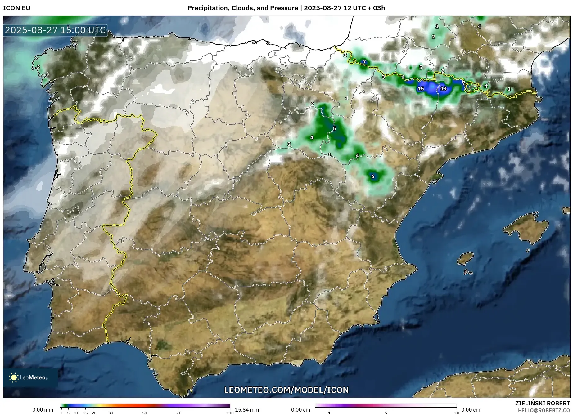 ICON model - Spain, Precipitation, Clouds, and Pressure ICON model - Spain, Precipitation, Clouds, and Pressure