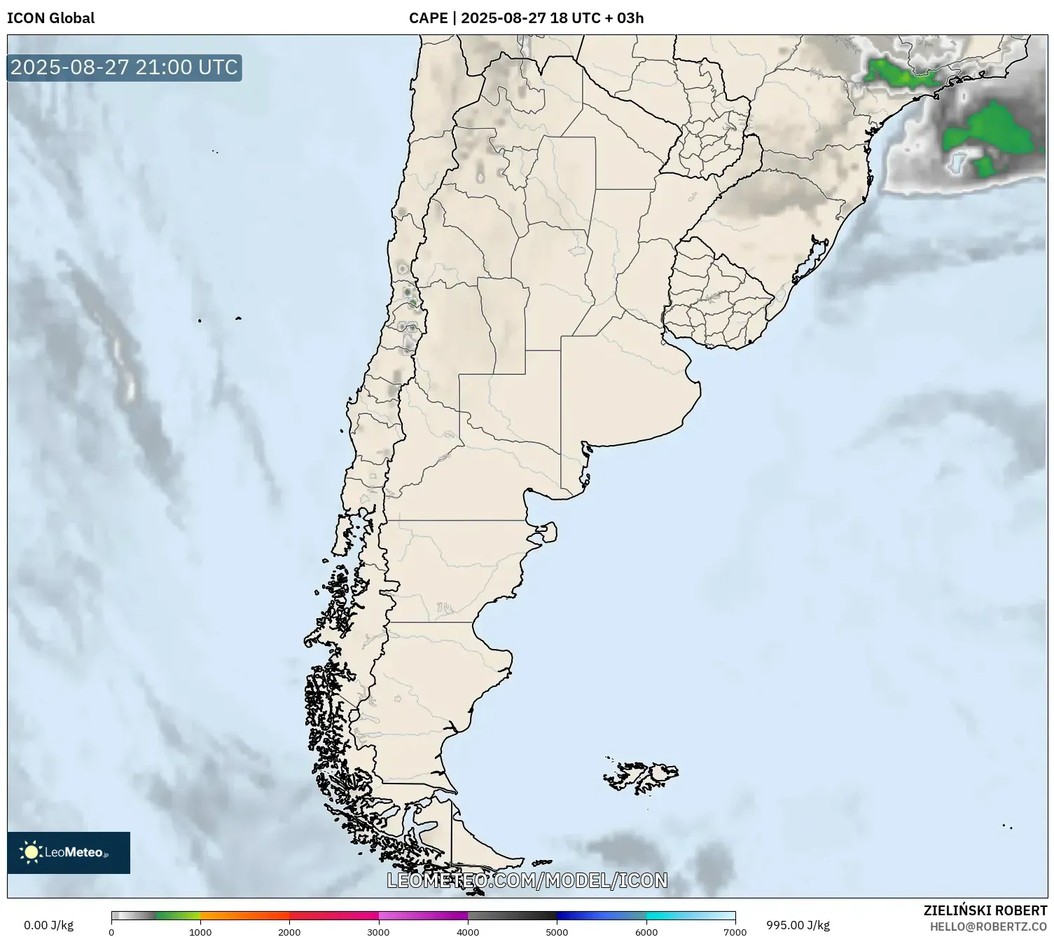 ICON model - Argentina, CAPE ICON model - Argentina, CAPE