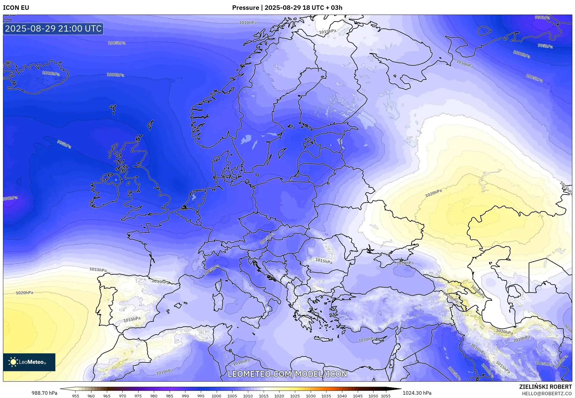 ICON model - Europe, Pressure ICON model - Europe, Pressure