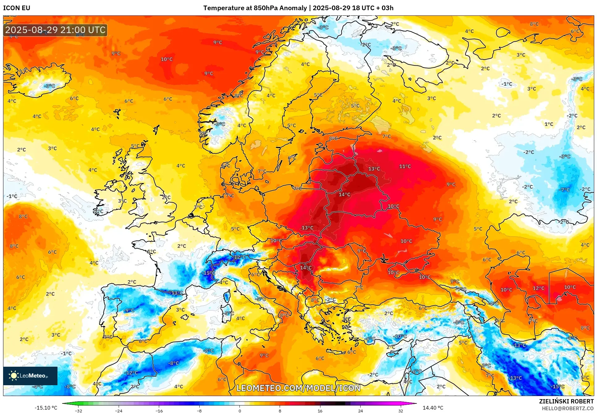 ICON model - Europe, Temperature at 850hPa Anomaly ICON model - Europe, Temperature at 850hPa Anomaly