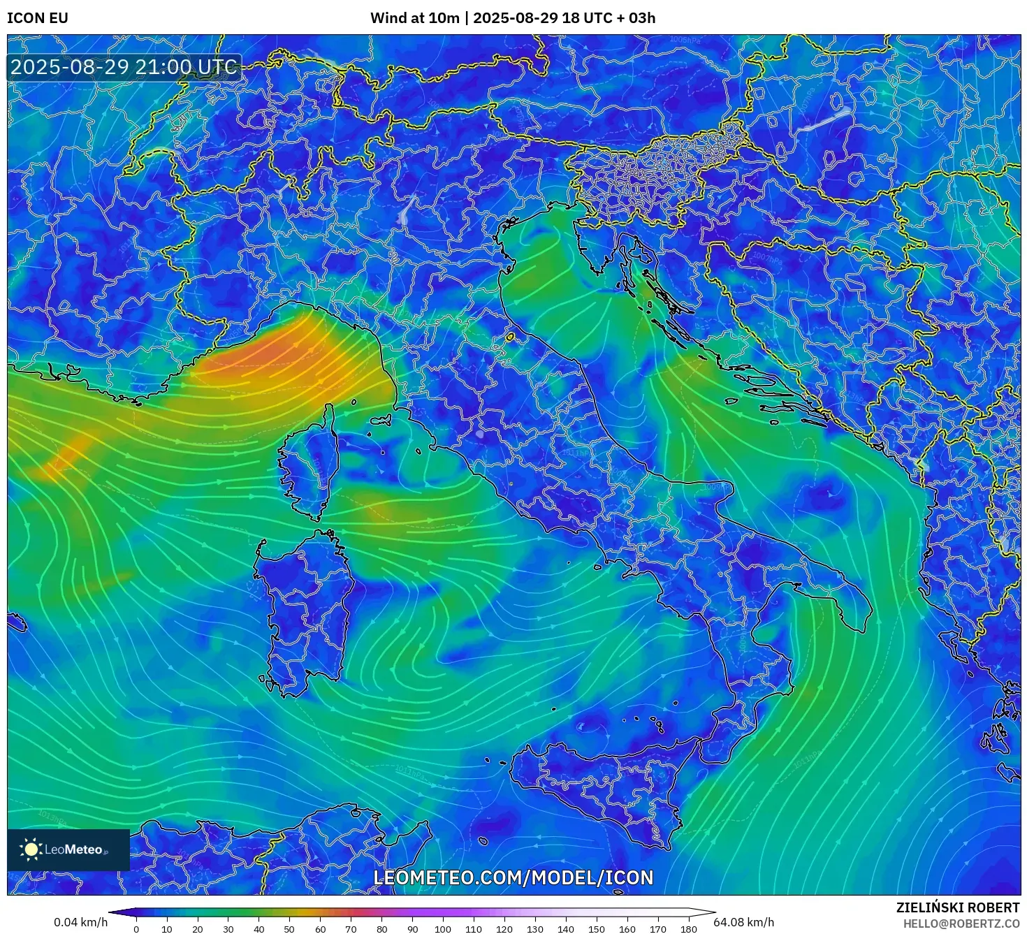 ICON model - Italy, Wind at 10m ICON model - Italy, Wind at 10m