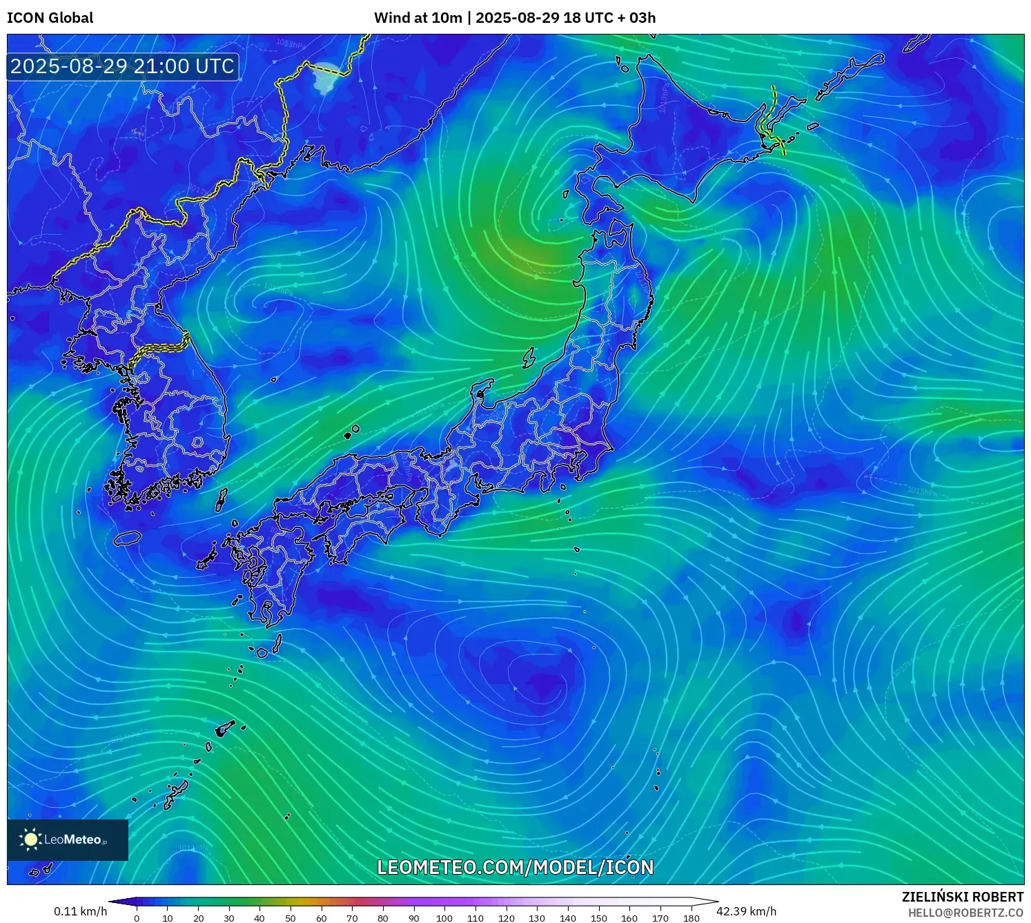 ICON model - Japan, Wind at 10m ICON model - Japan, Wind at 10m
