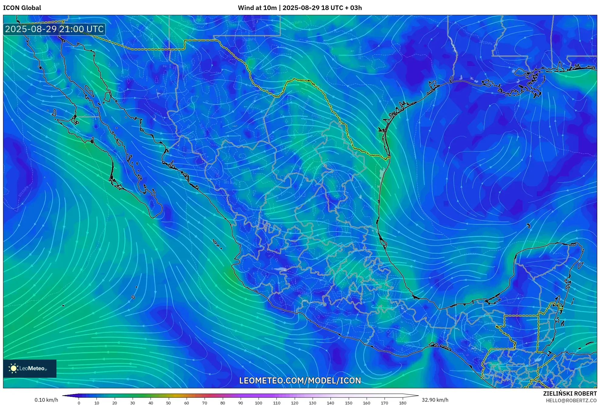 ICON model - Mexico, Wind at 10m ICON model - Mexico, Wind at 10m