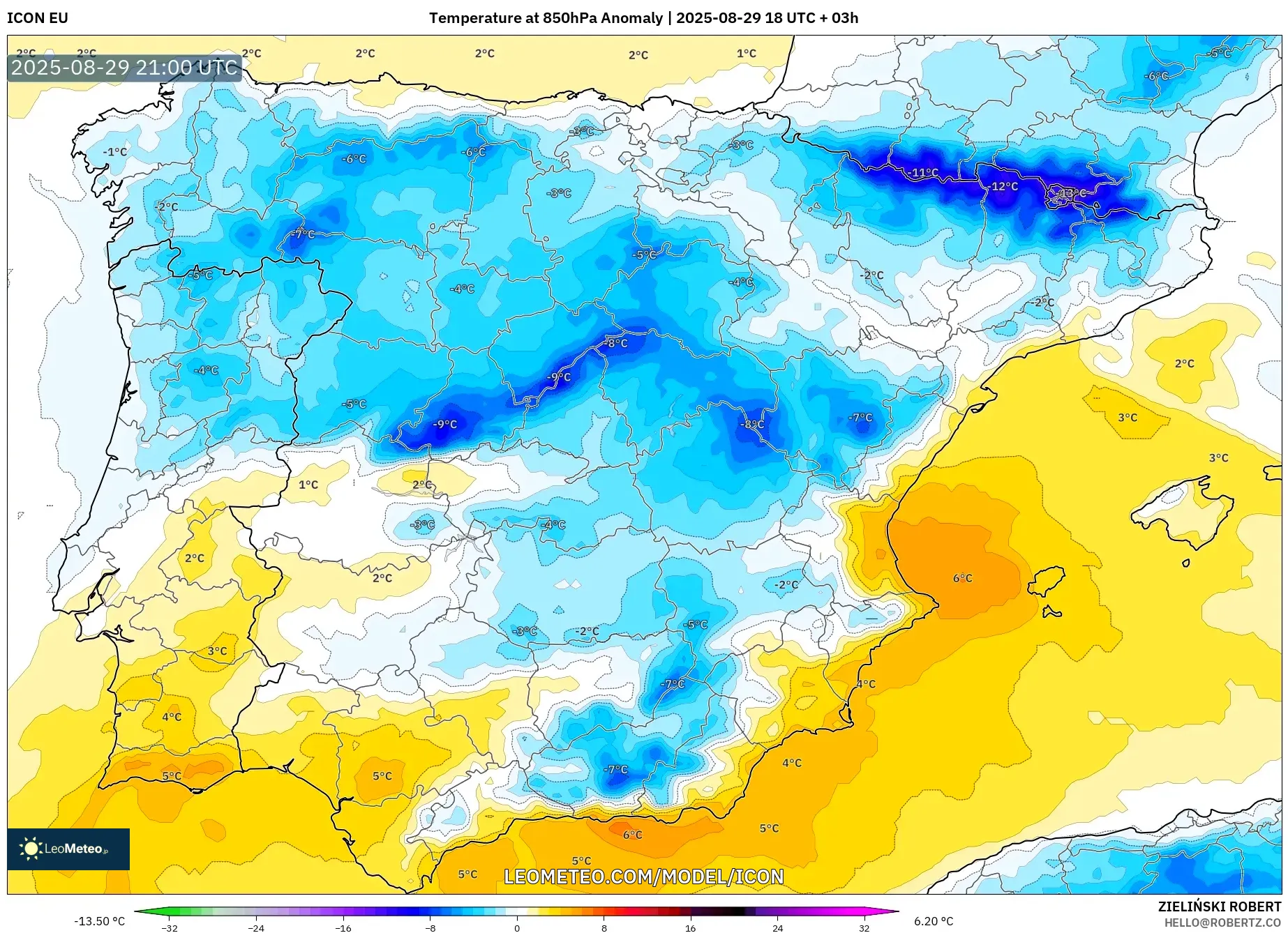 ICON model - Spain, Temperature at 850hPa Anomaly ICON model - Spain, Temperature at 850hPa Anomaly