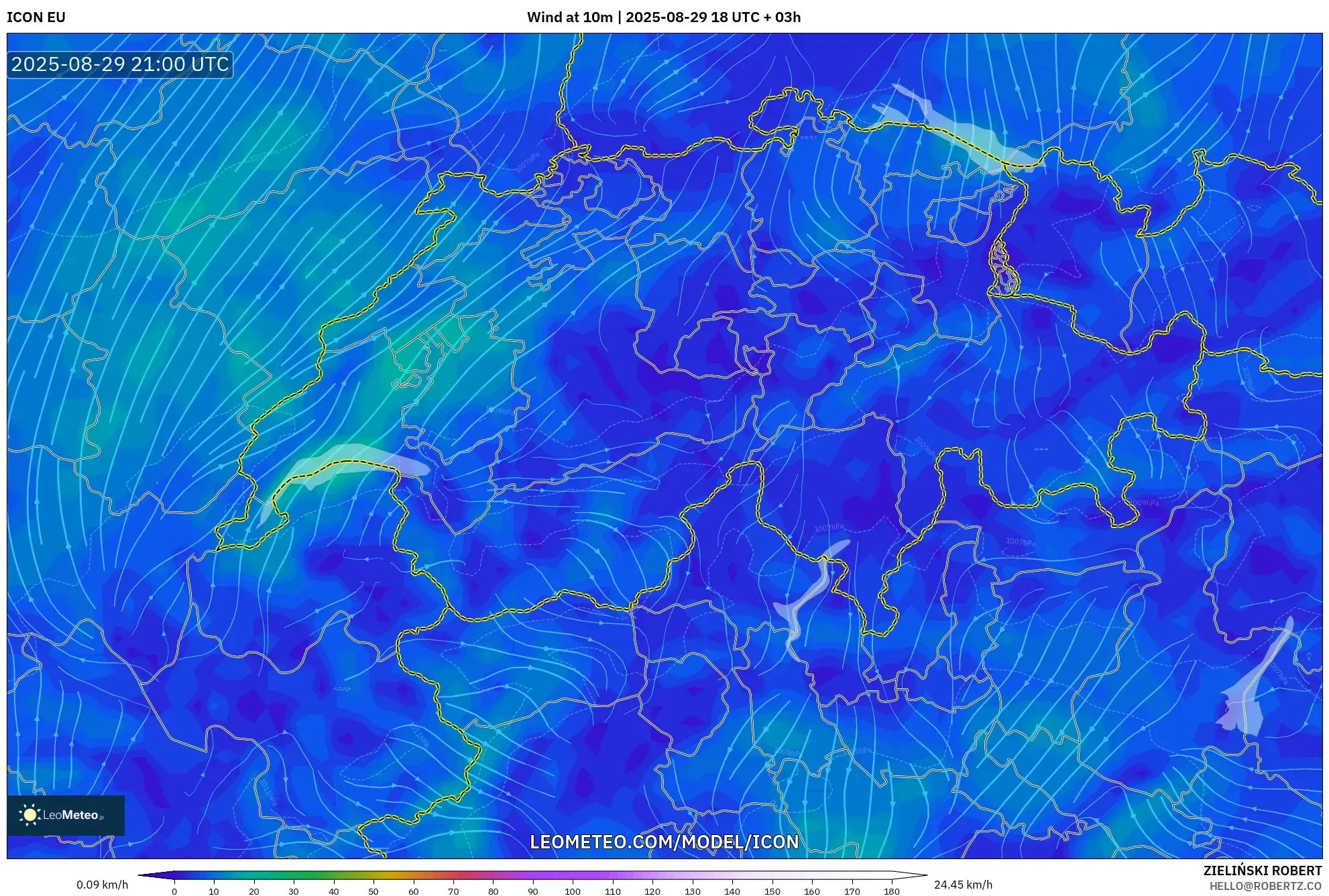 ICON model - Switzerland, Wind at 10m ICON model - Switzerland, Wind at 10m