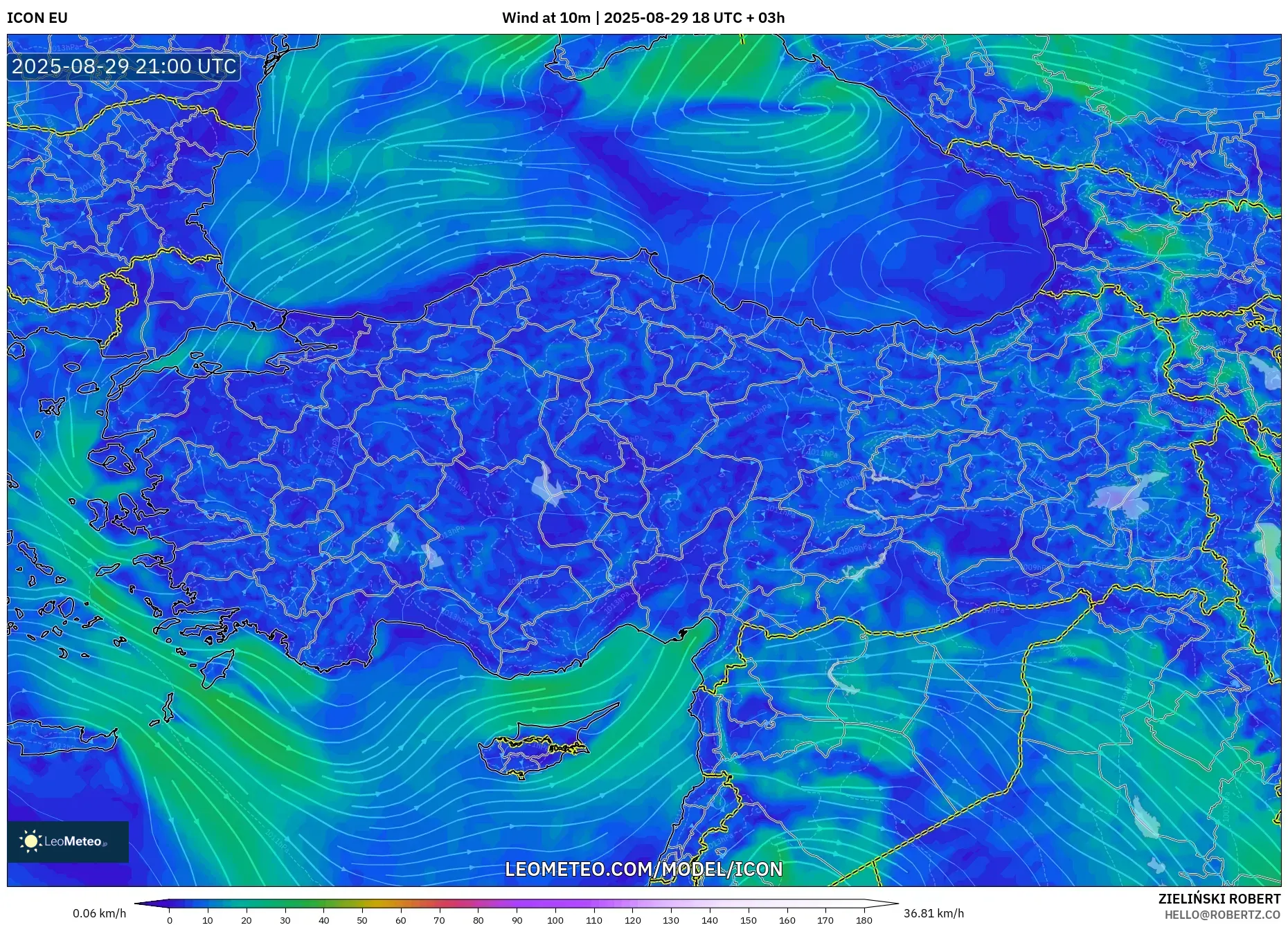 ICON model - Turkey, Wind at 10m ICON model - Turkey, Wind at 10m