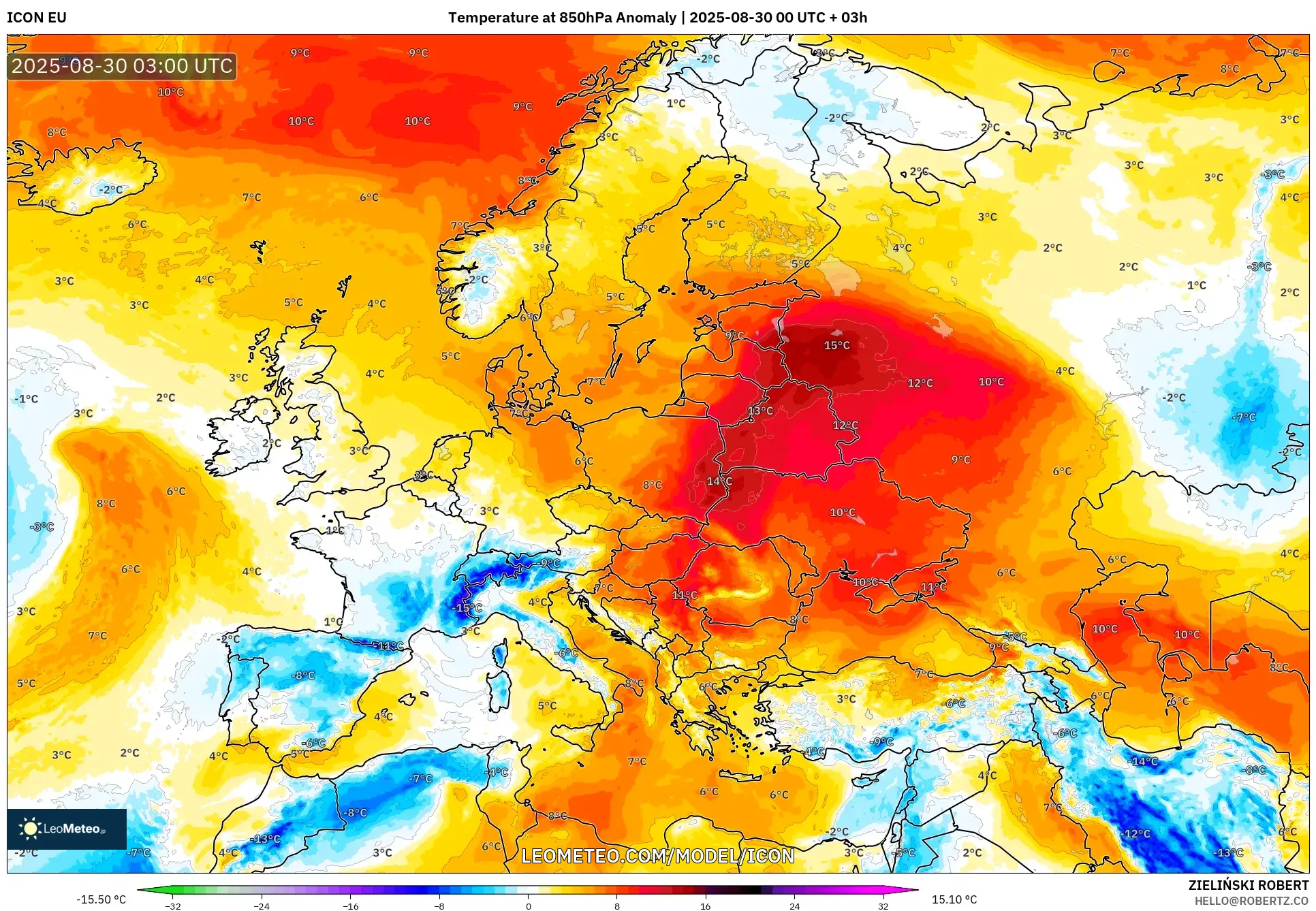 ICON model - Europe, Temperature at 850hPa Anomaly ICON model - Europe, Temperature at 850hPa Anomaly