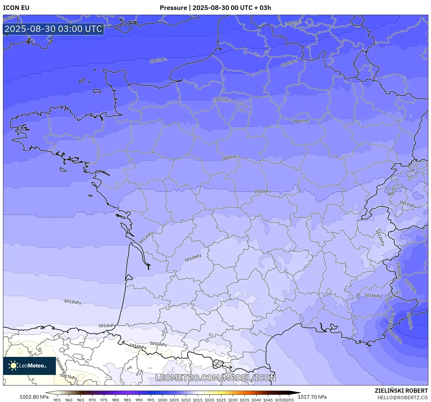 ICON model - France, Pressure ICON model - France, Pressure