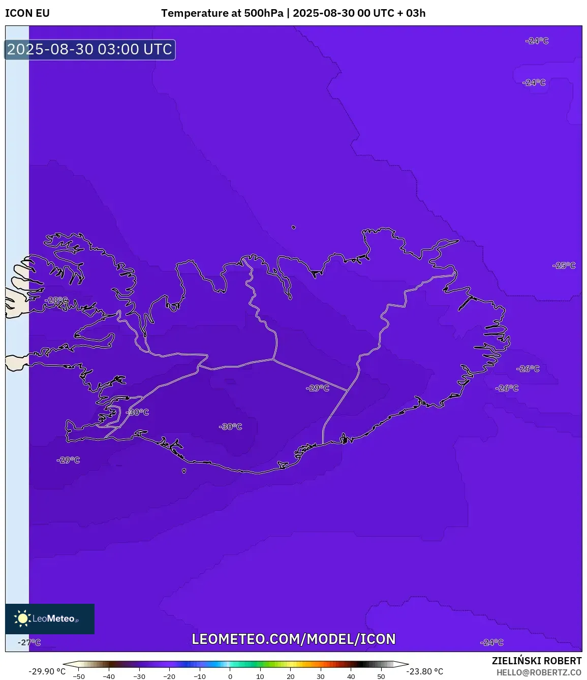 ICON model - Iceland, Temperature at 500hPa ICON model - Iceland, Temperature at 500hPa