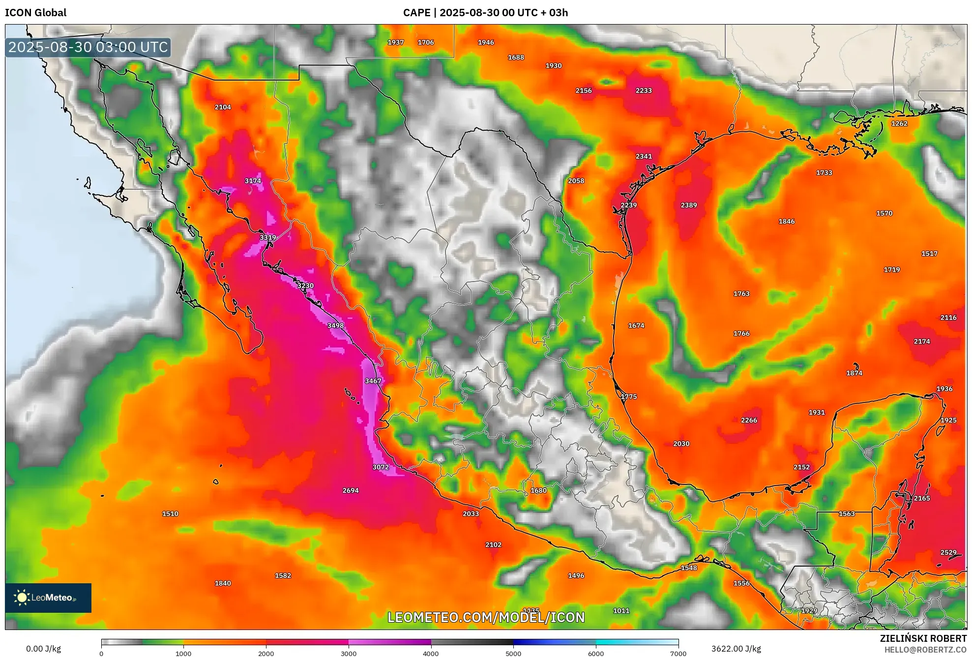 ICON model - Mexico, CAPE ICON model - Mexico, CAPE