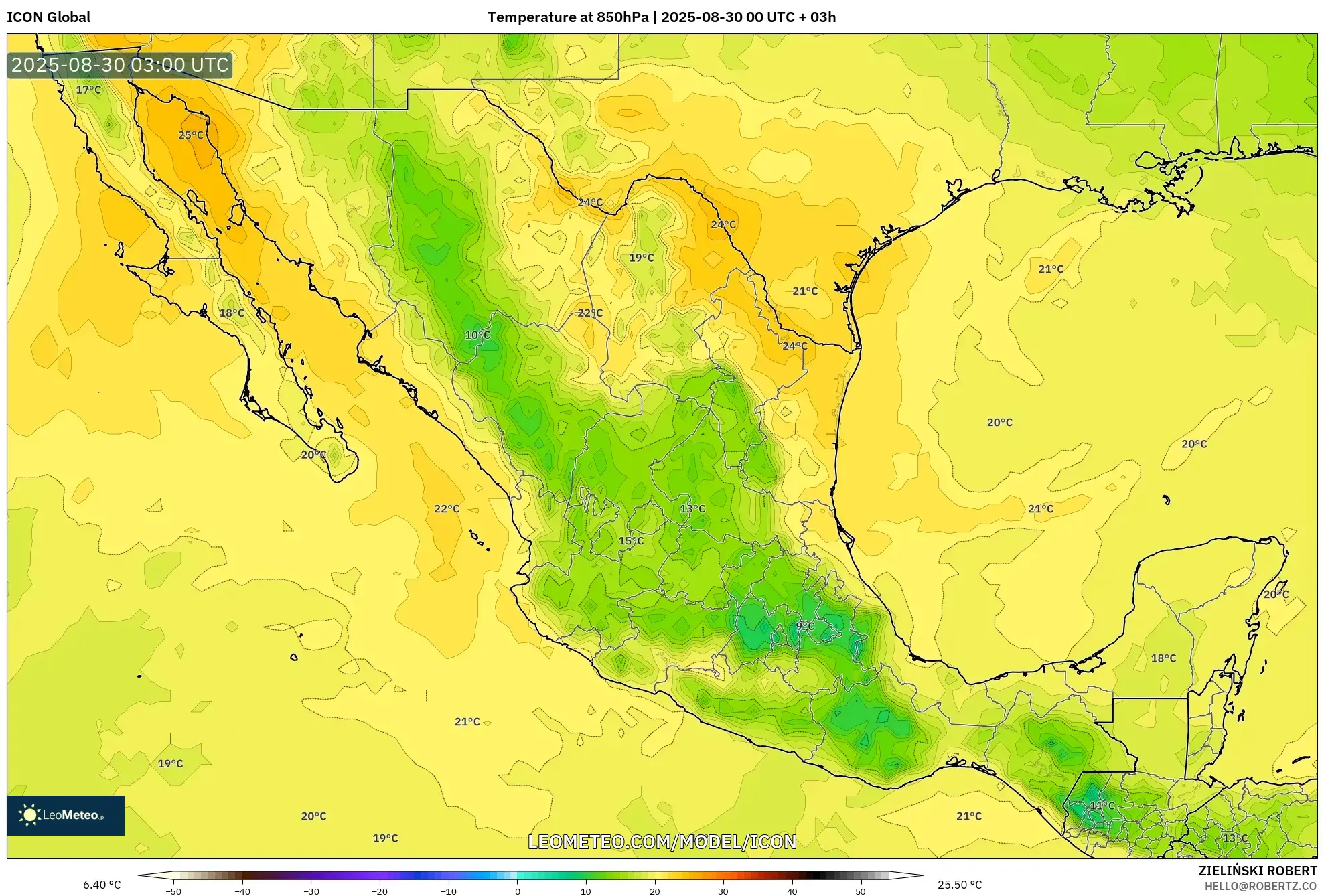 ICON model - Mexico, Temperature at 850hPa ICON model - Mexico, Temperature at 850hPa