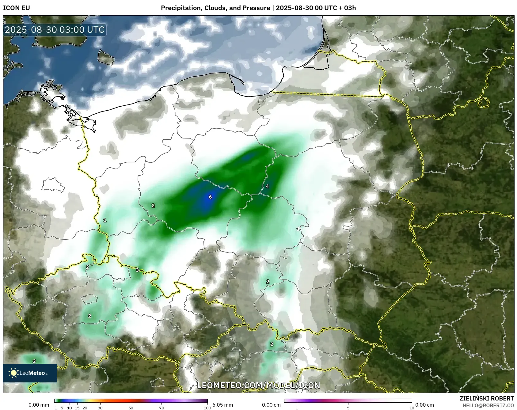 ICON model - Poland, Precipitation, Clouds, and Pressure ICON model - Poland, Precipitation, Clouds, and Pressure