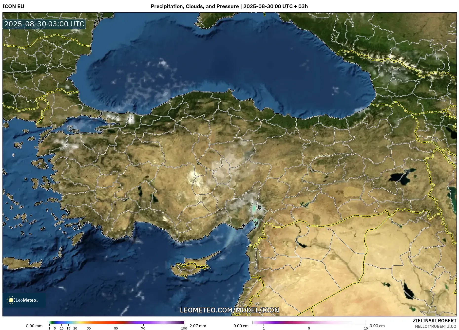 ICON model - Turkey, Precipitation, Clouds, and Pressure ICON model - Turkey, Precipitation, Clouds, and Pressure