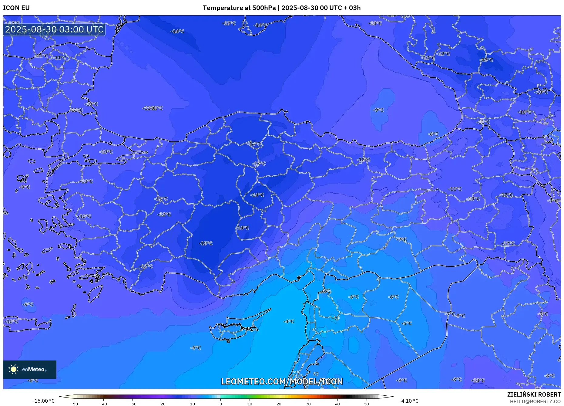 ICON model - Turkey, Temperature at 500hPa ICON model - Turkey, Temperature at 500hPa