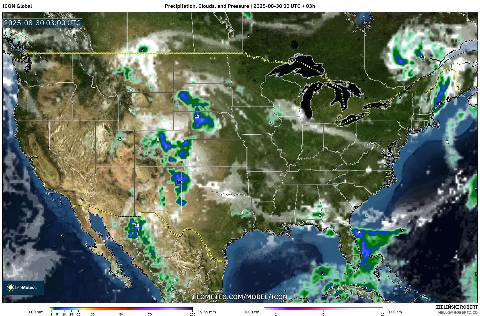 ICON model - United States, Precipitation, Clouds, and Pressure ICON model - United States, Precipitation, Clouds, and Pressure