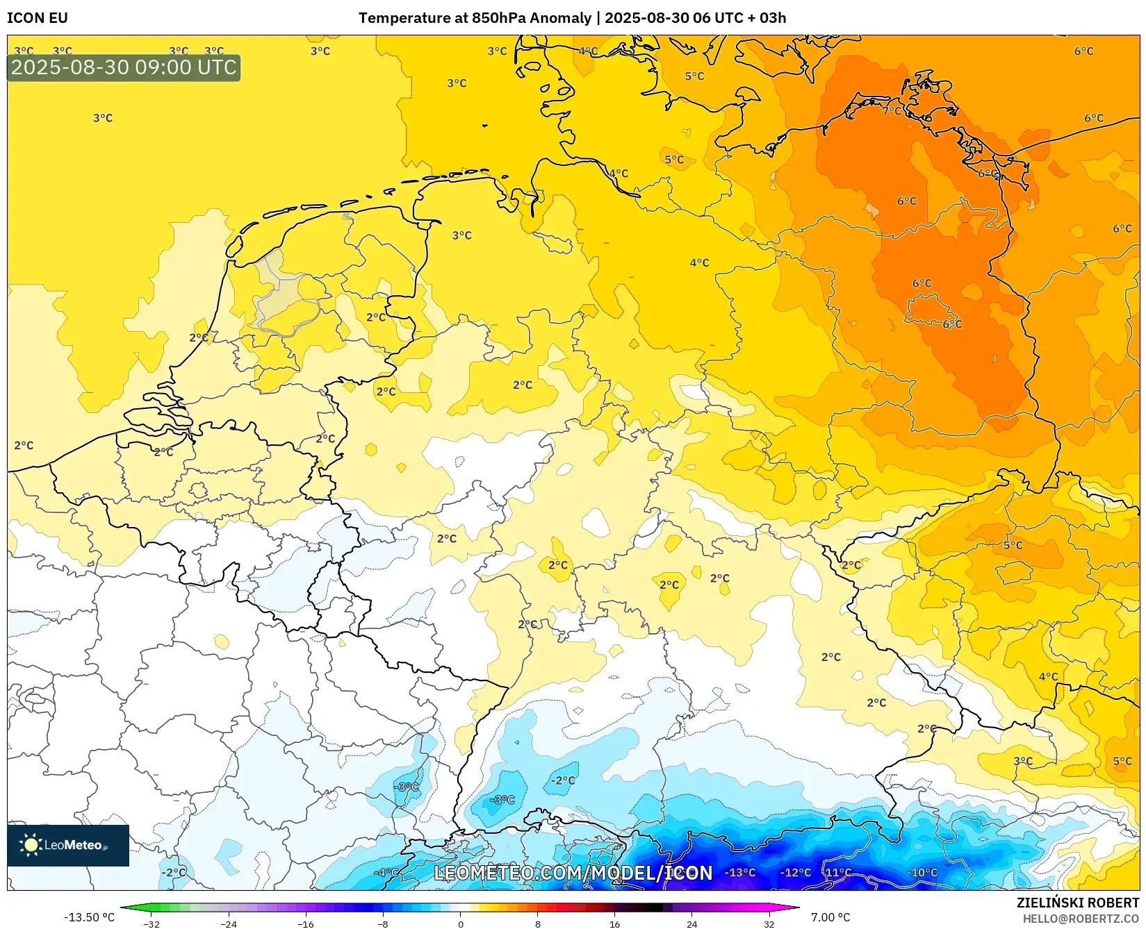 ICON model - Germany, Temperature at 850hPa Anomaly ICON model - Germany, Temperature at 850hPa Anomaly