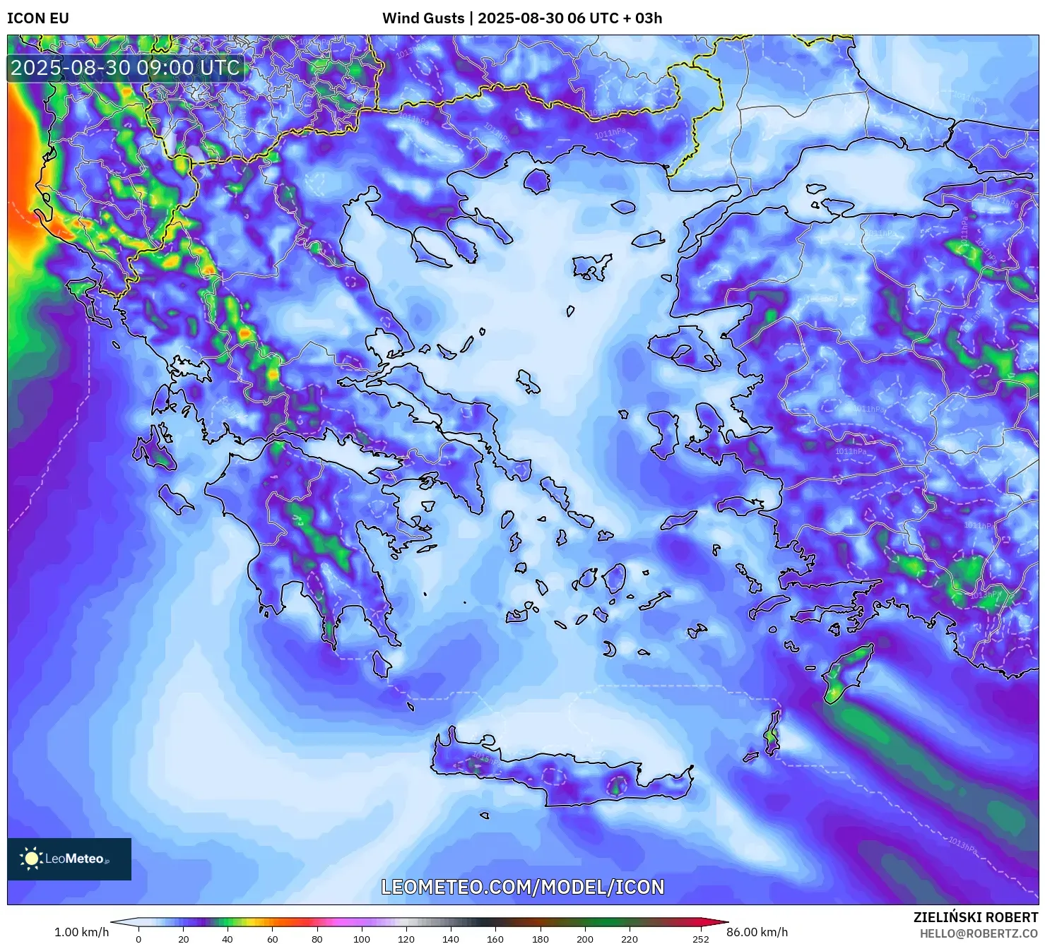 ICON model - Greece, Wind Gusts ICON model - Greece, Wind Gusts