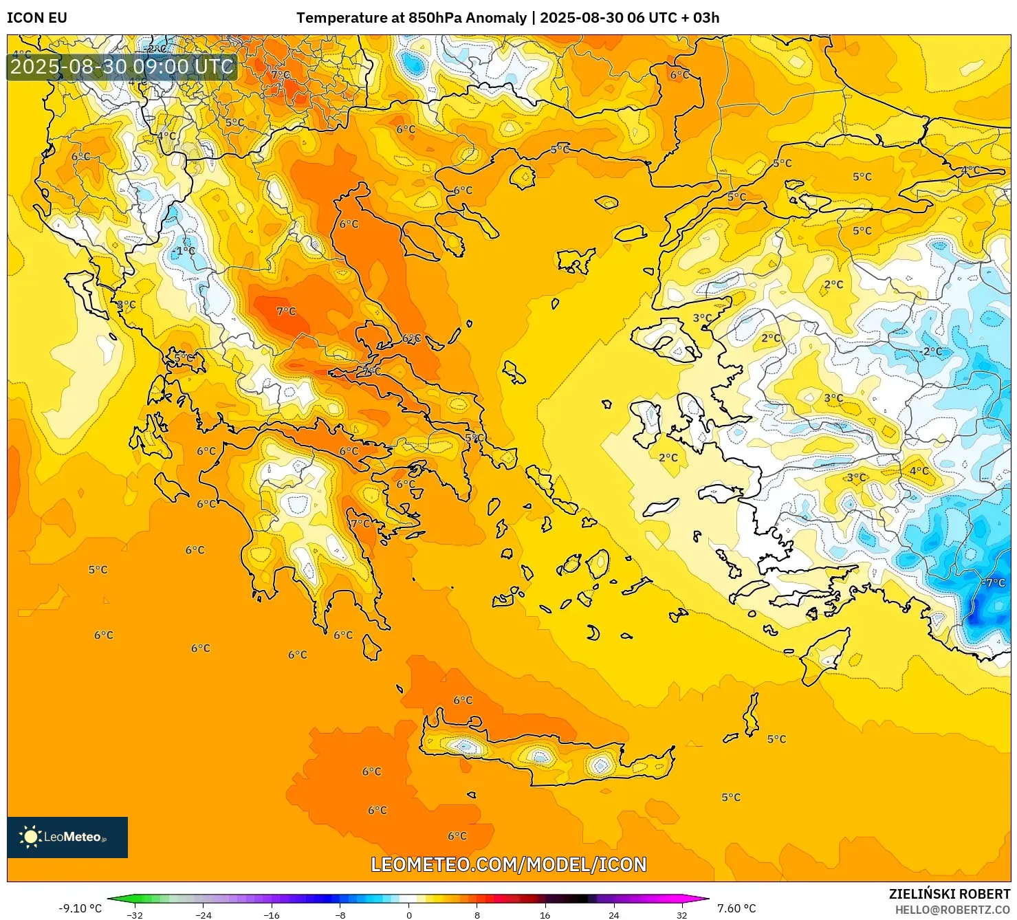 ICON model - Greece, Temperature at 850hPa Anomaly ICON model - Greece, Temperature at 850hPa Anomaly
