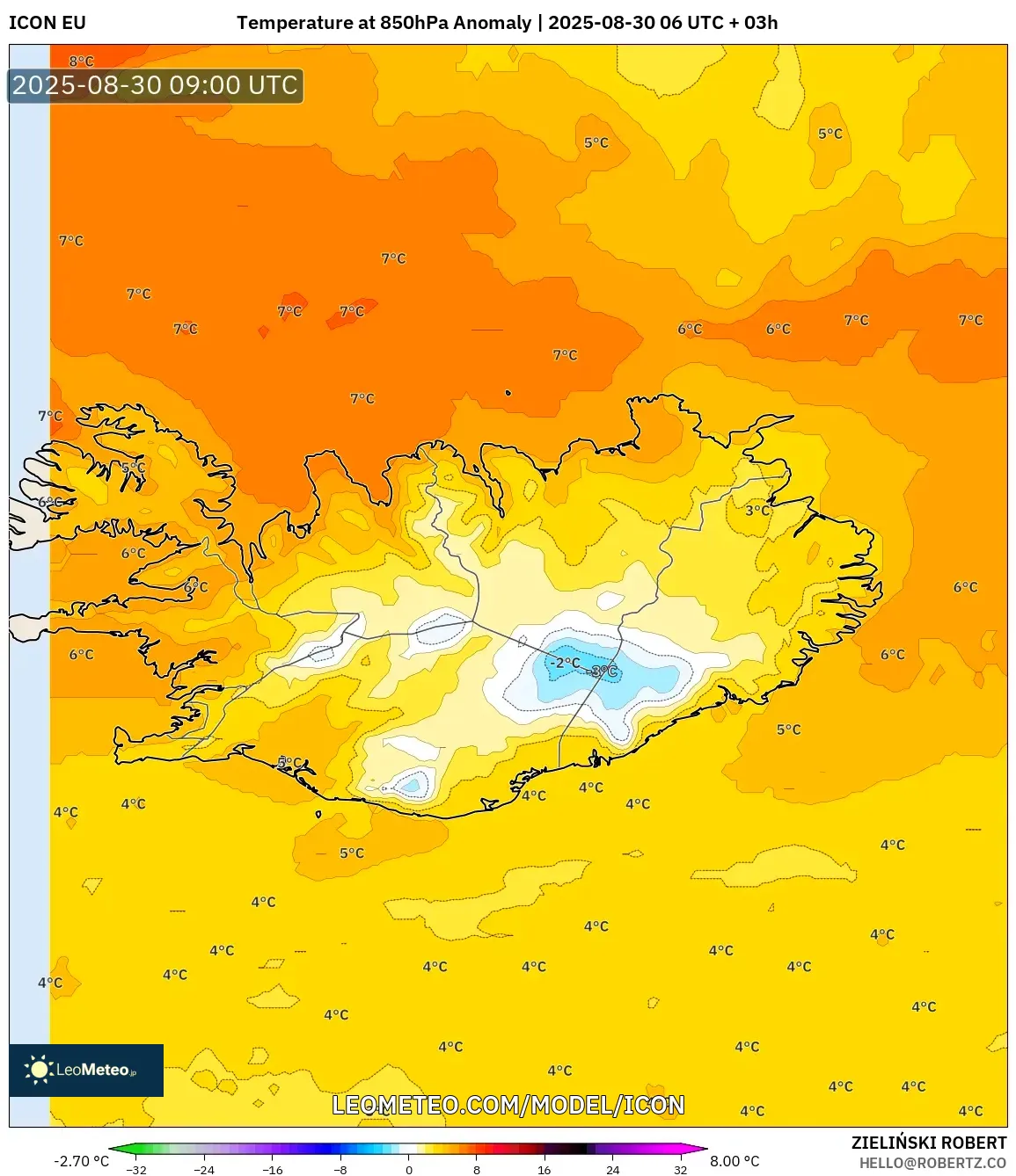 ICON model - Iceland, Temperature at 850hPa Anomaly ICON model - Iceland, Temperature at 850hPa Anomaly