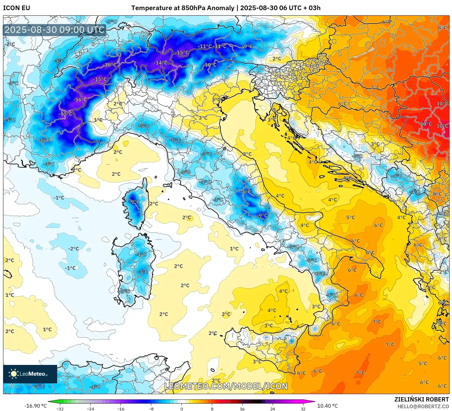 ICON model - Italy, Temperature at 850hPa Anomaly ICON model - Italy, Temperature at 850hPa Anomaly