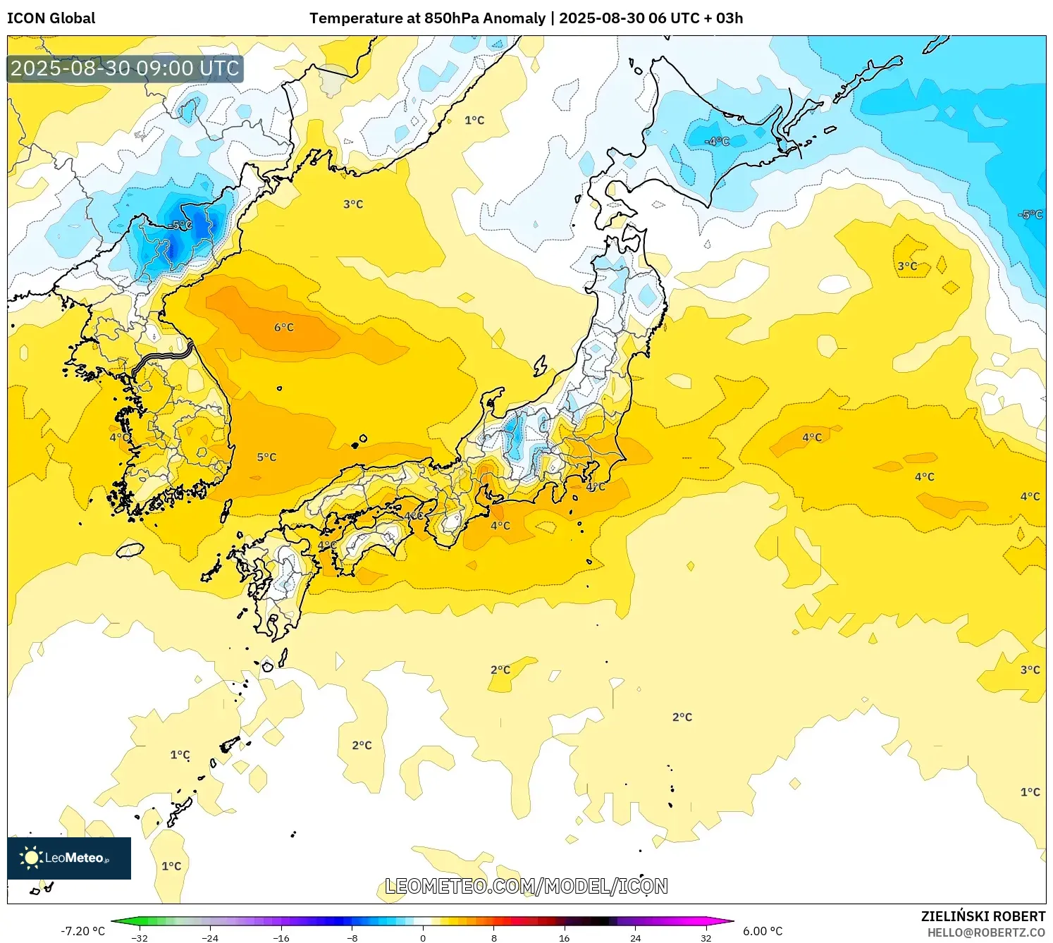 ICON model - Japan, Temperature at 850hPa Anomaly ICON model - Japan, Temperature at 850hPa Anomaly
