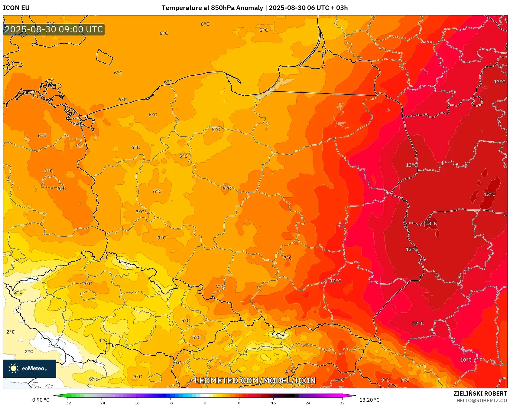 ICON model - Poland, Temperature at 850hPa Anomaly ICON model - Poland, Temperature at 850hPa Anomaly