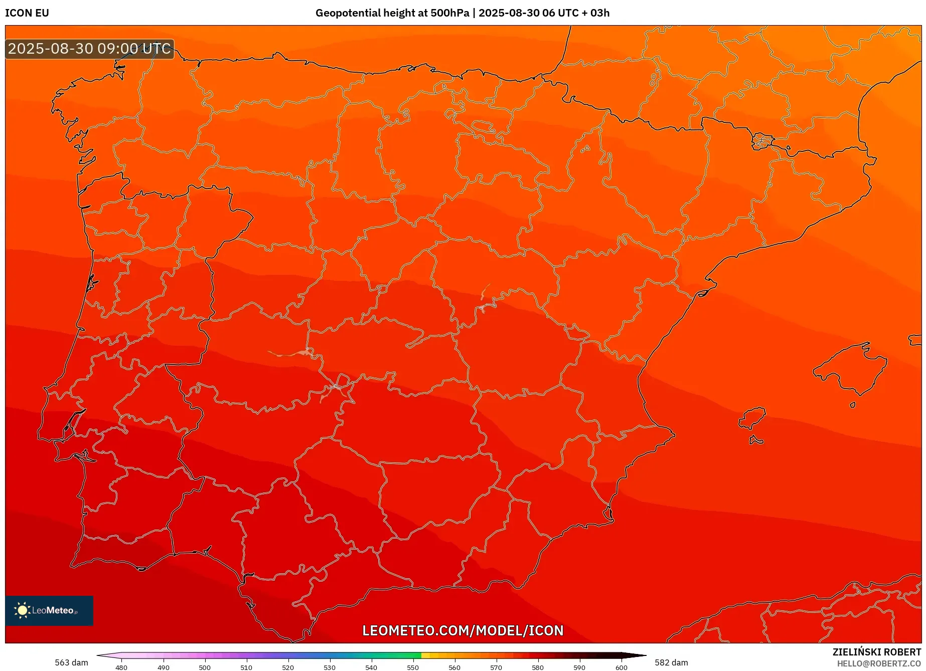 ICON model - Spain, Geopotential height at 500hPa