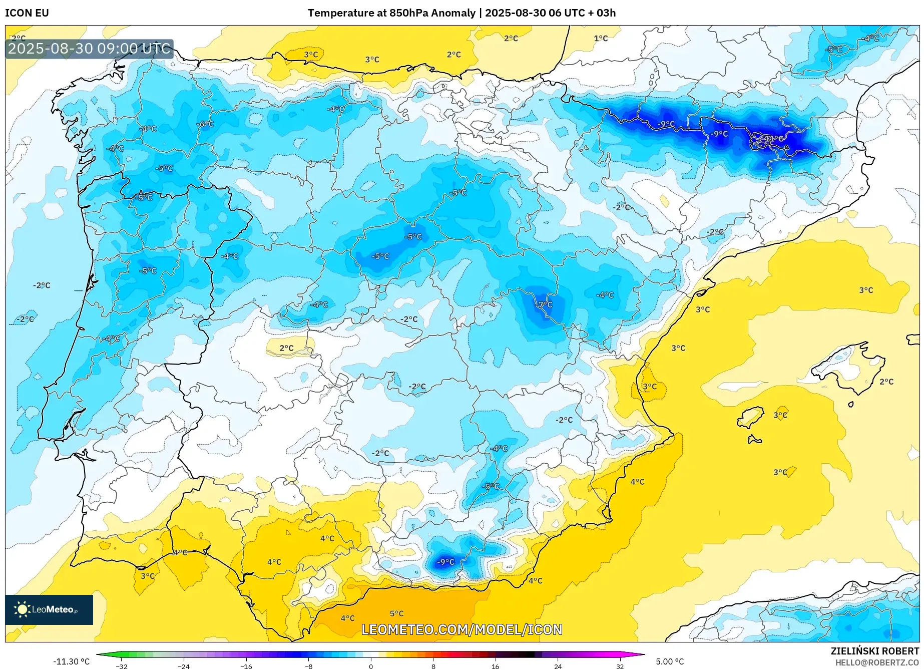 ICON model - Spain, Temperature at 850hPa Anomaly ICON model - Spain, Temperature at 850hPa Anomaly