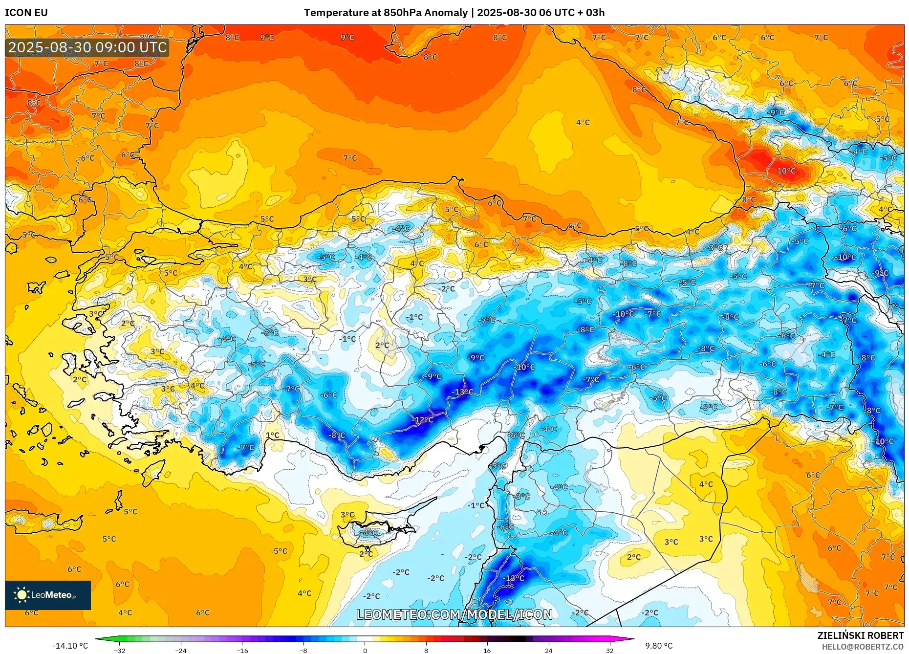 ICON model - Turkey, Temperature at 850hPa Anomaly ICON model - Turkey, Temperature at 850hPa Anomaly