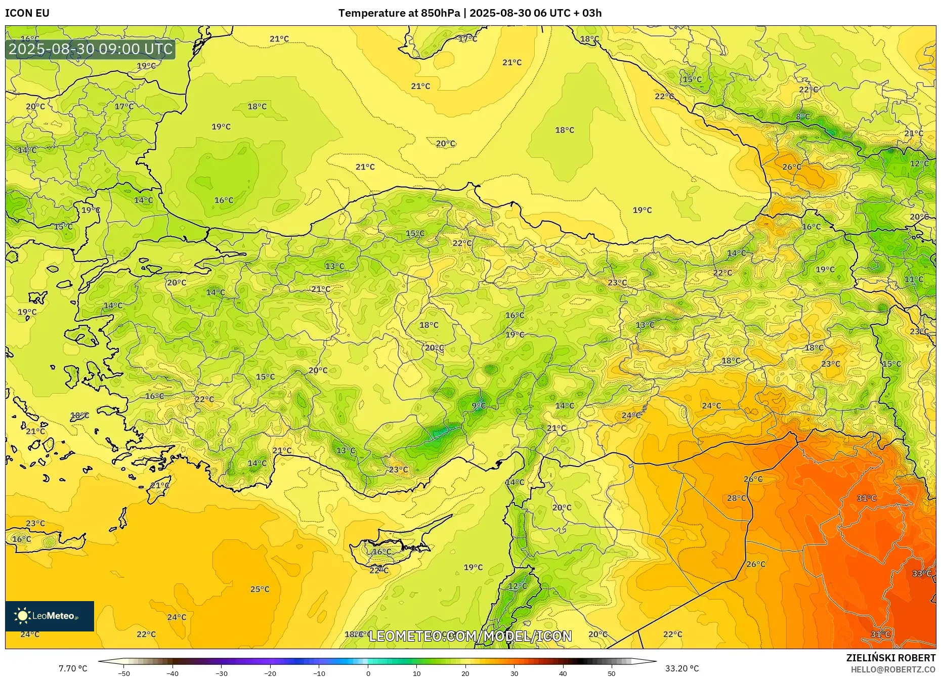 ICON model - Turkey, Temperature at 850hPa ICON model - Turkey, Temperature at 850hPa