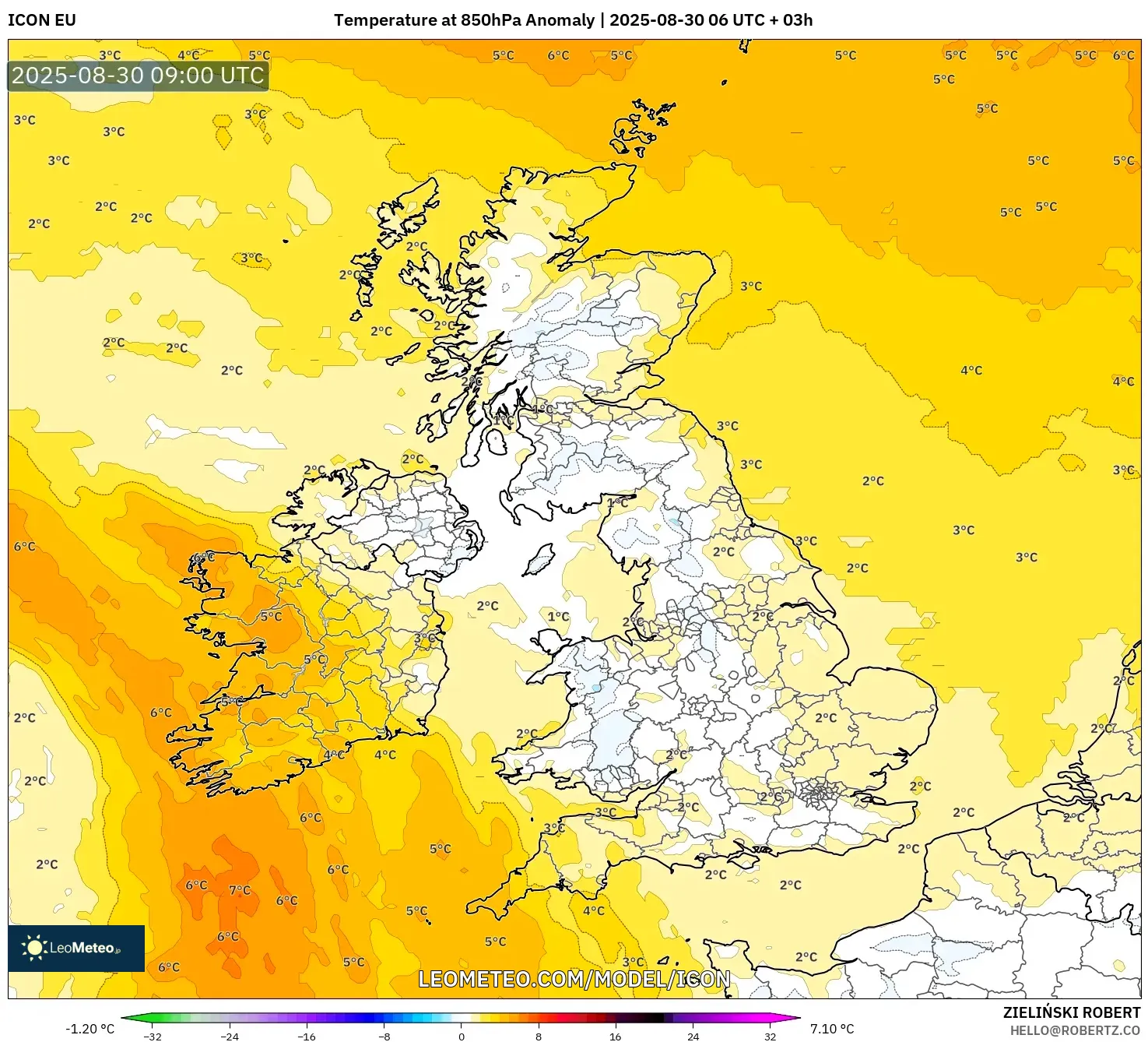 ICON model - United Kingdom, Temperature at 850hPa Anomaly ICON model - United Kingdom, Temperature at 850hPa Anomaly