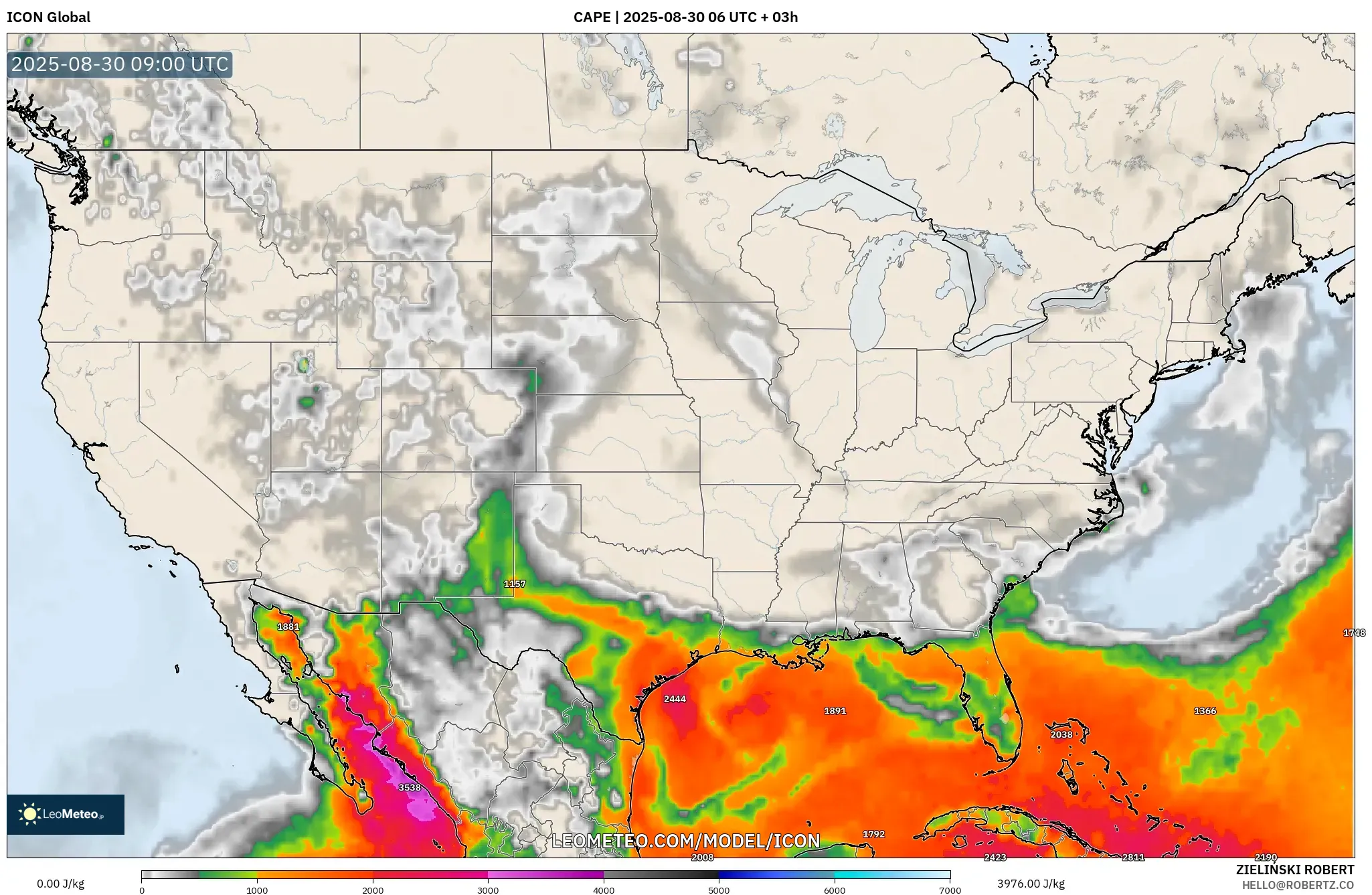 ICON model - United States, CAPE ICON model - United States, CAPE