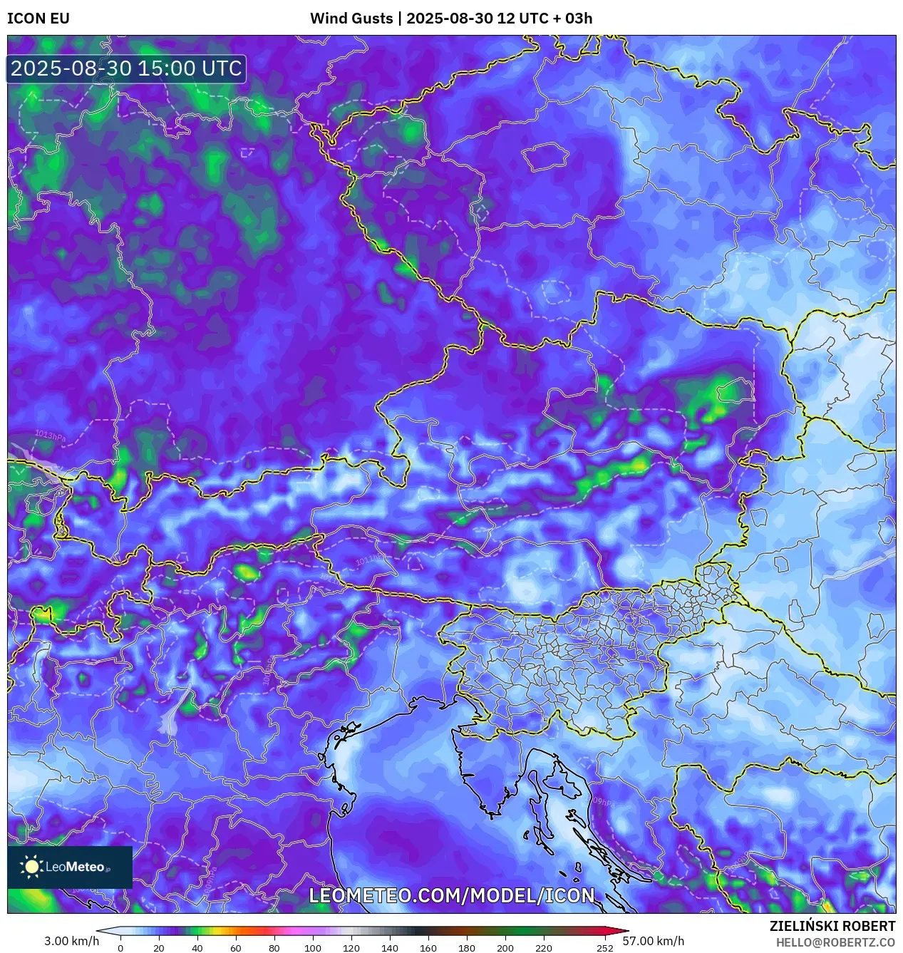 ICON model - Austria, Wind Gusts