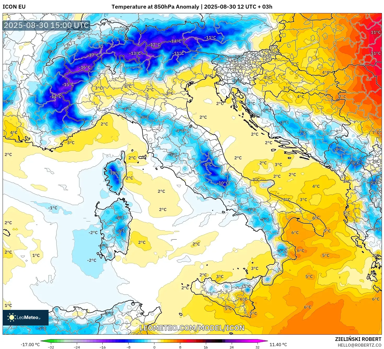 ICON model - Italy, Temperature at 850hPa Anomaly ICON model - Italy, Temperature at 850hPa Anomaly