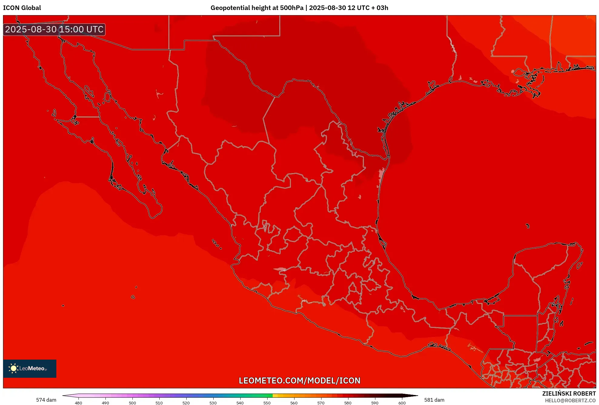 ICON model - Mexico, Geopotential height at 500hPa ICON model - Mexico, Geopotential height at 500hPa