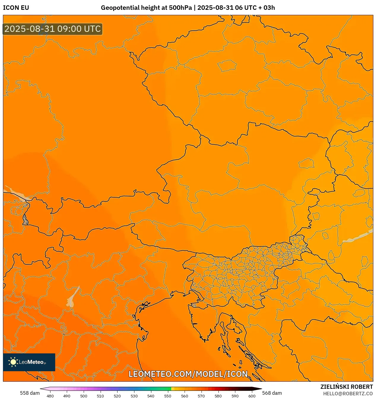 ICON model - Austria, Geopotential height at 500hPa ICON model - Austria, Geopotential height at 500hPa