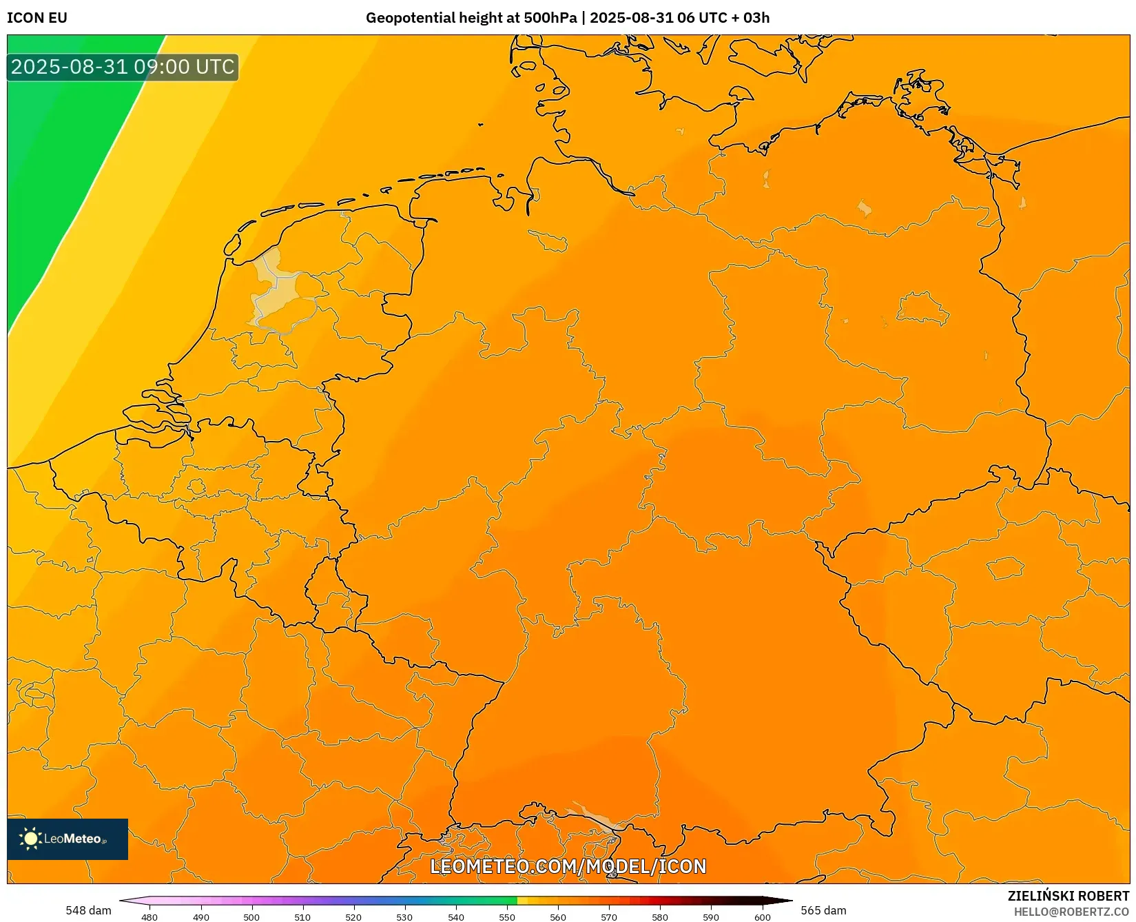 ICON model - Germany, Geopotential height at 500hPa ICON model - Germany, Geopotential height at 500hPa
