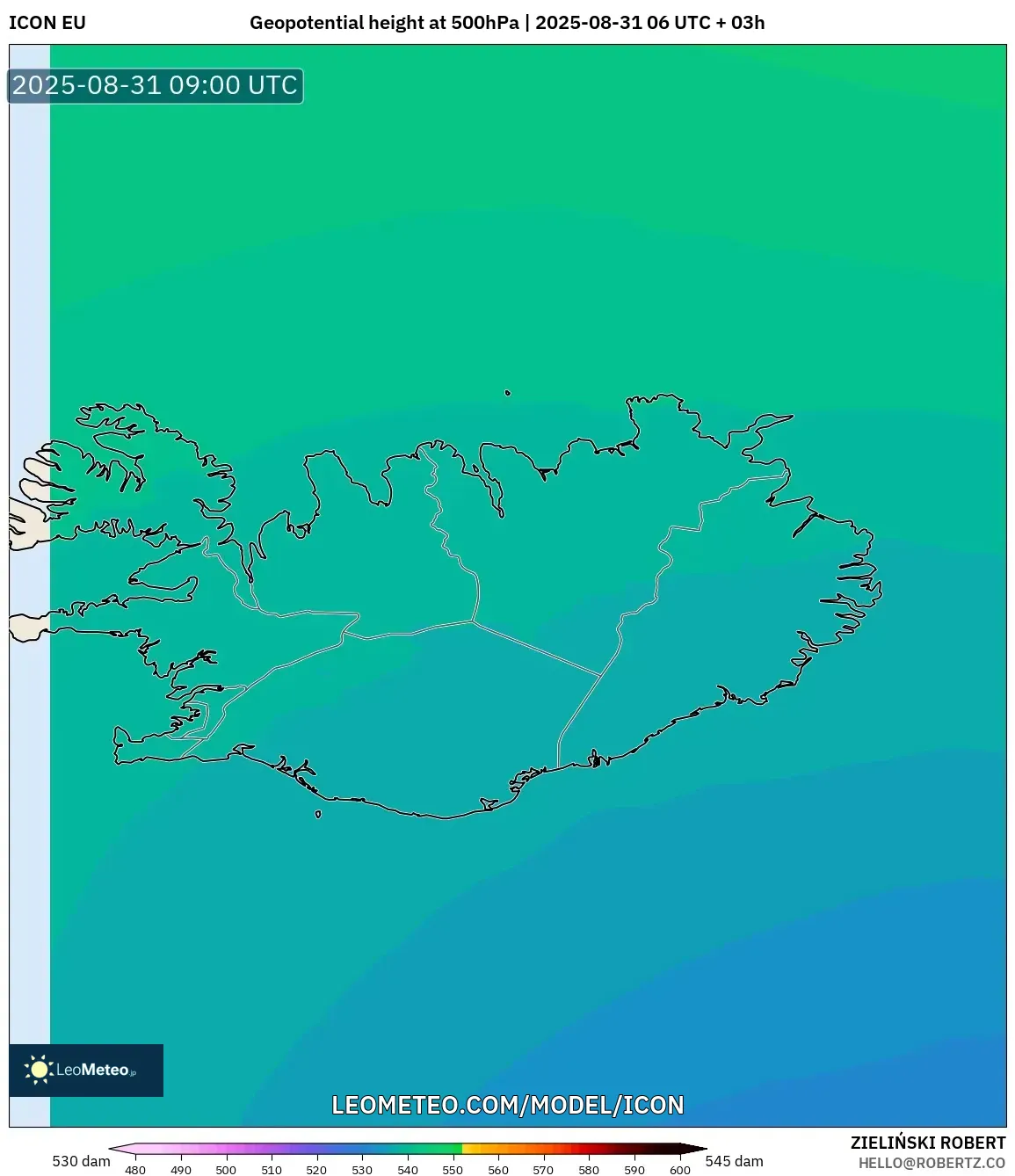 ICON model - Iceland, Geopotential height at 500hPa ICON model - Iceland, Geopotential height at 500hPa