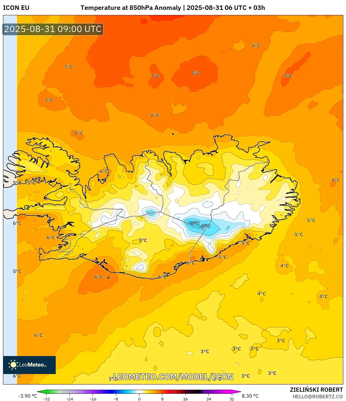 ICON model - Iceland, Temperature at 850hPa Anomaly ICON model - Iceland, Temperature at 850hPa Anomaly