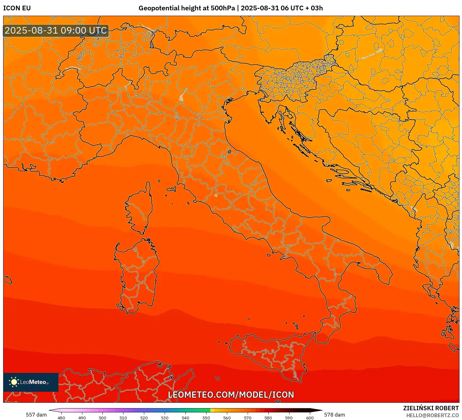 ICON model - Italy, Geopotential height at 500hPa ICON model - Italy, Geopotential height at 500hPa